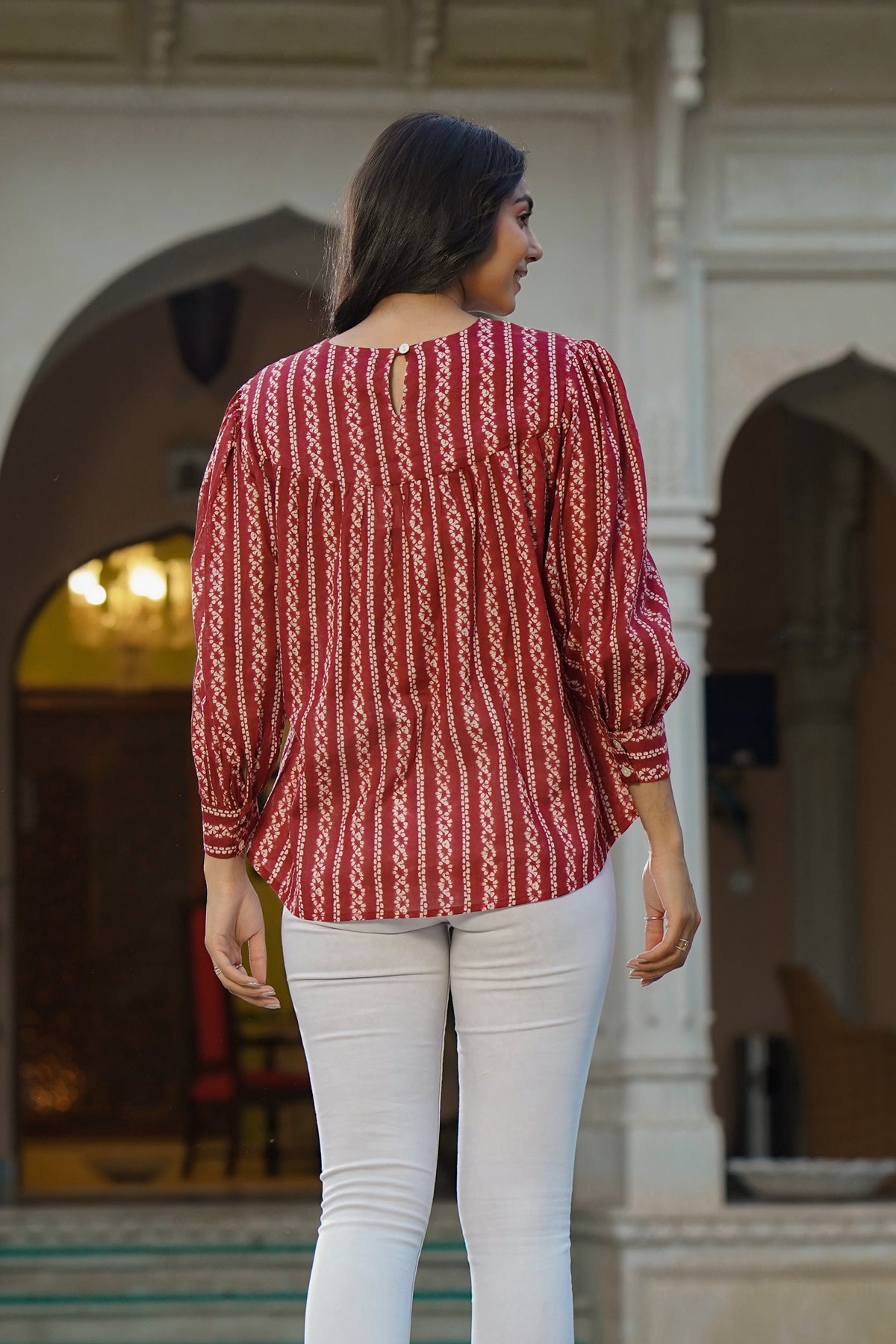 Parallel Chains on Maroon Short Kurti