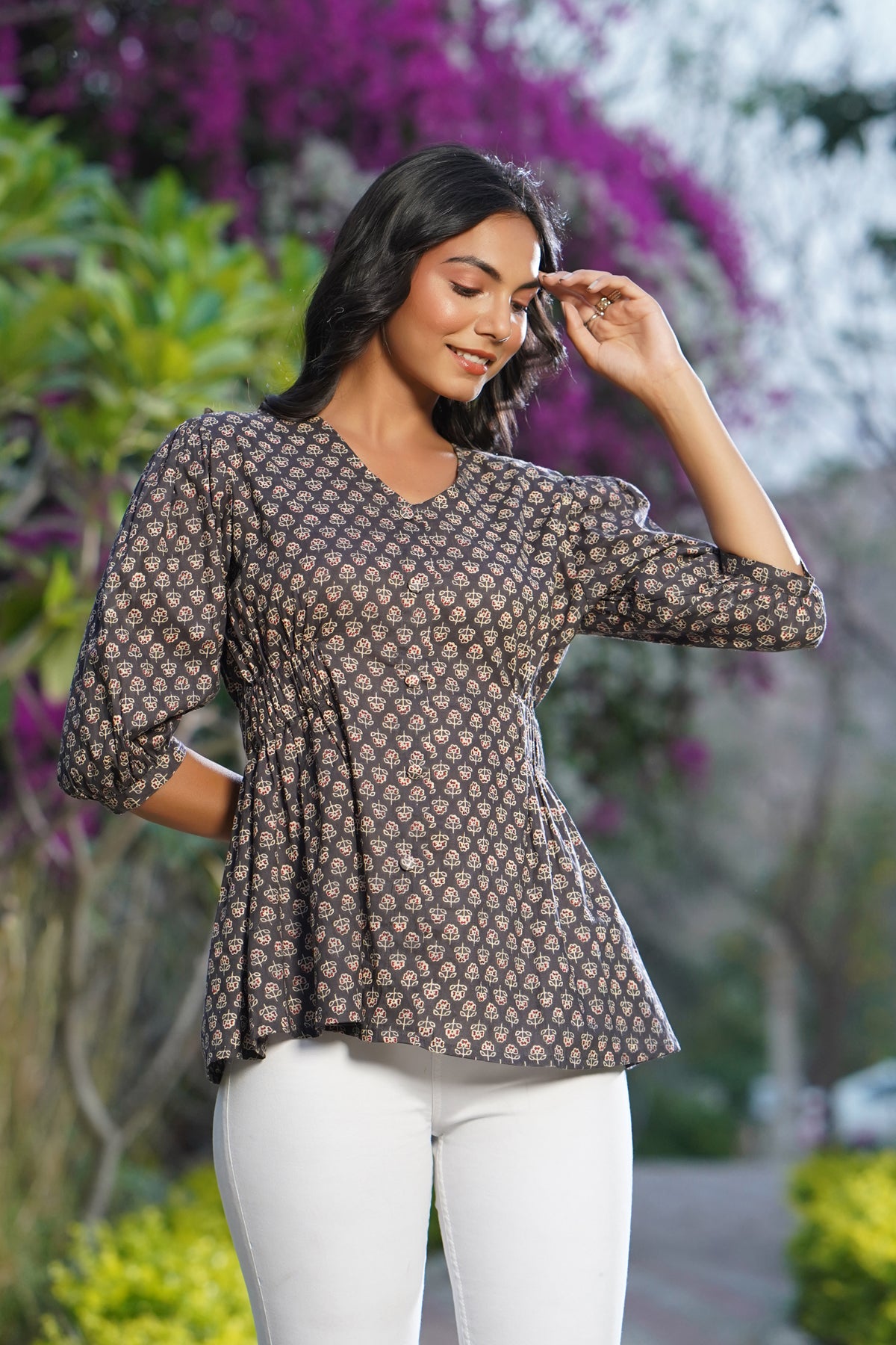 Fleur on Brown Short Kurti