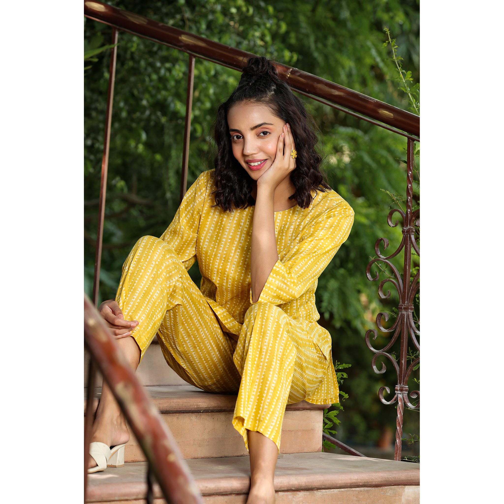 Shibori on Yellow Loungewear Top Set