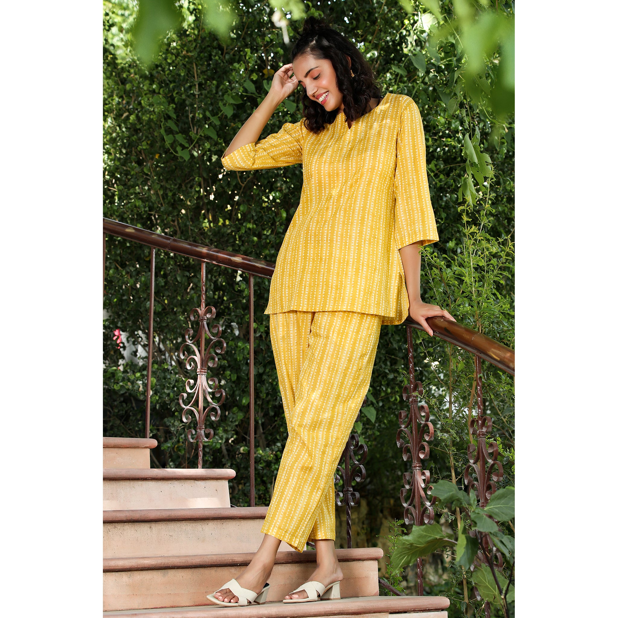 Shibori on Yellow Loungewear Top Set