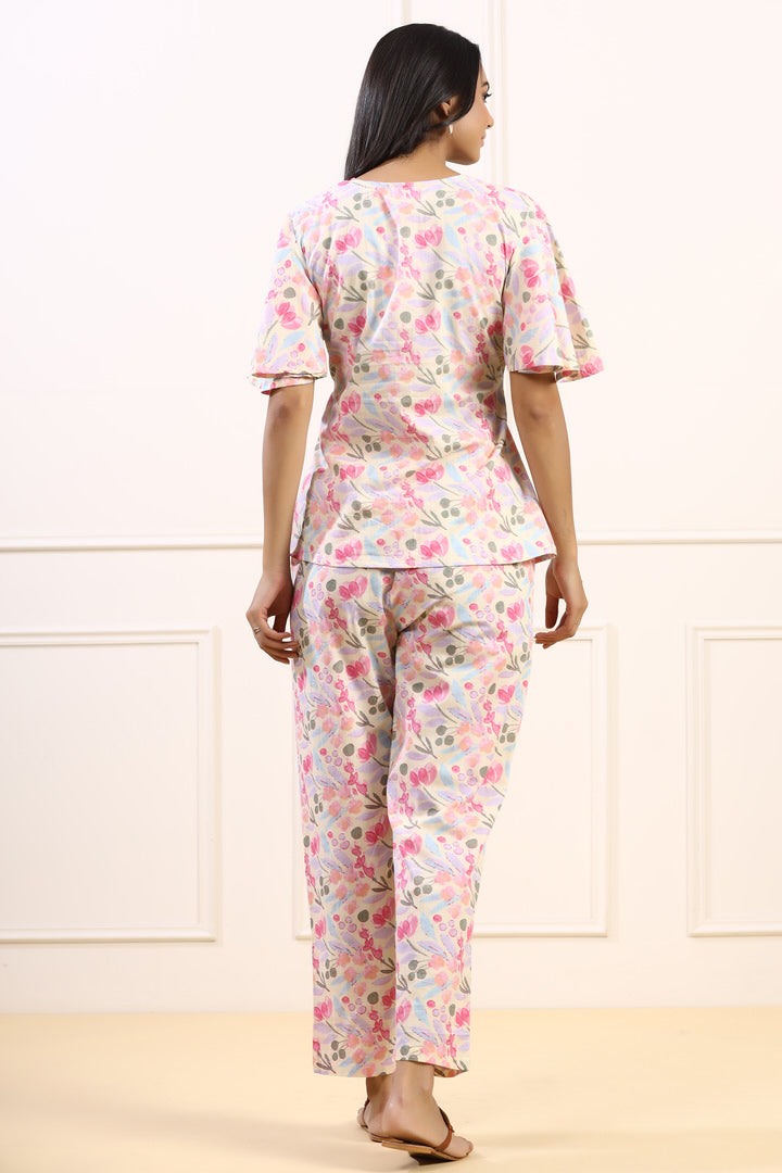 Cherry Blossom on Off white Loungewear Top Set