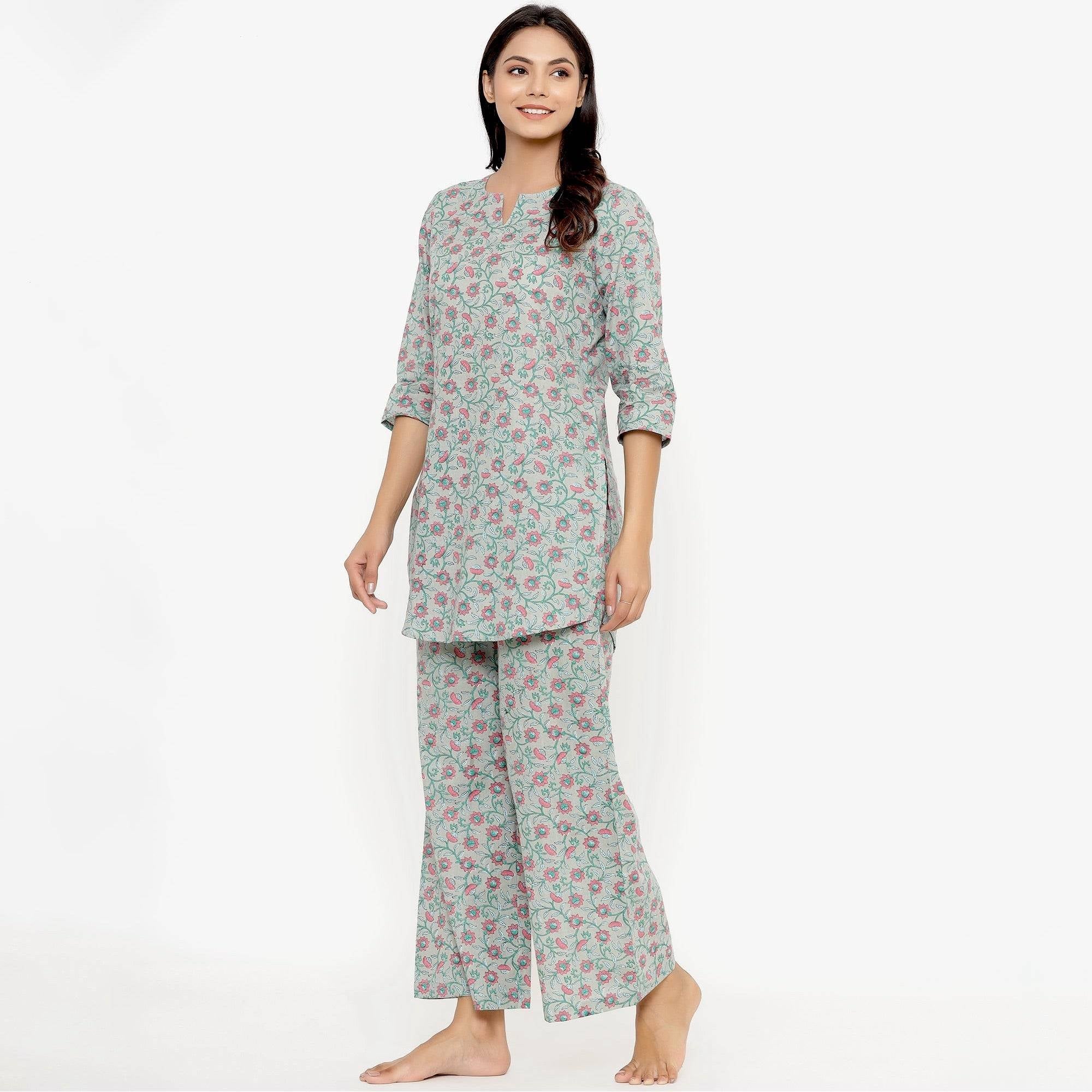 Delicate Jaal On Grey Loungewear