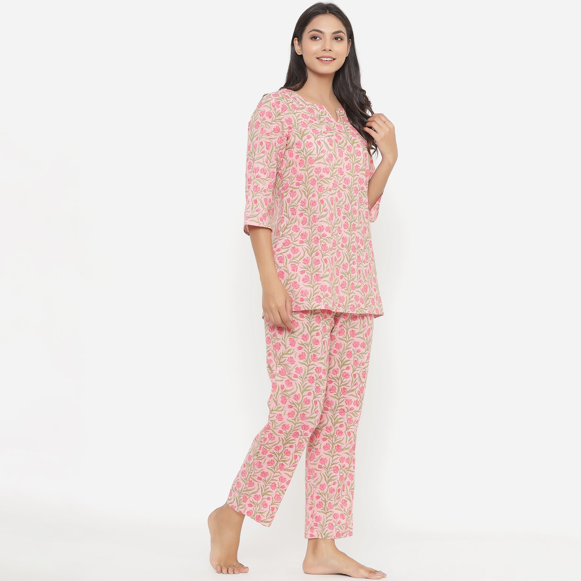 Flowers on Pink Loungewear Top Set