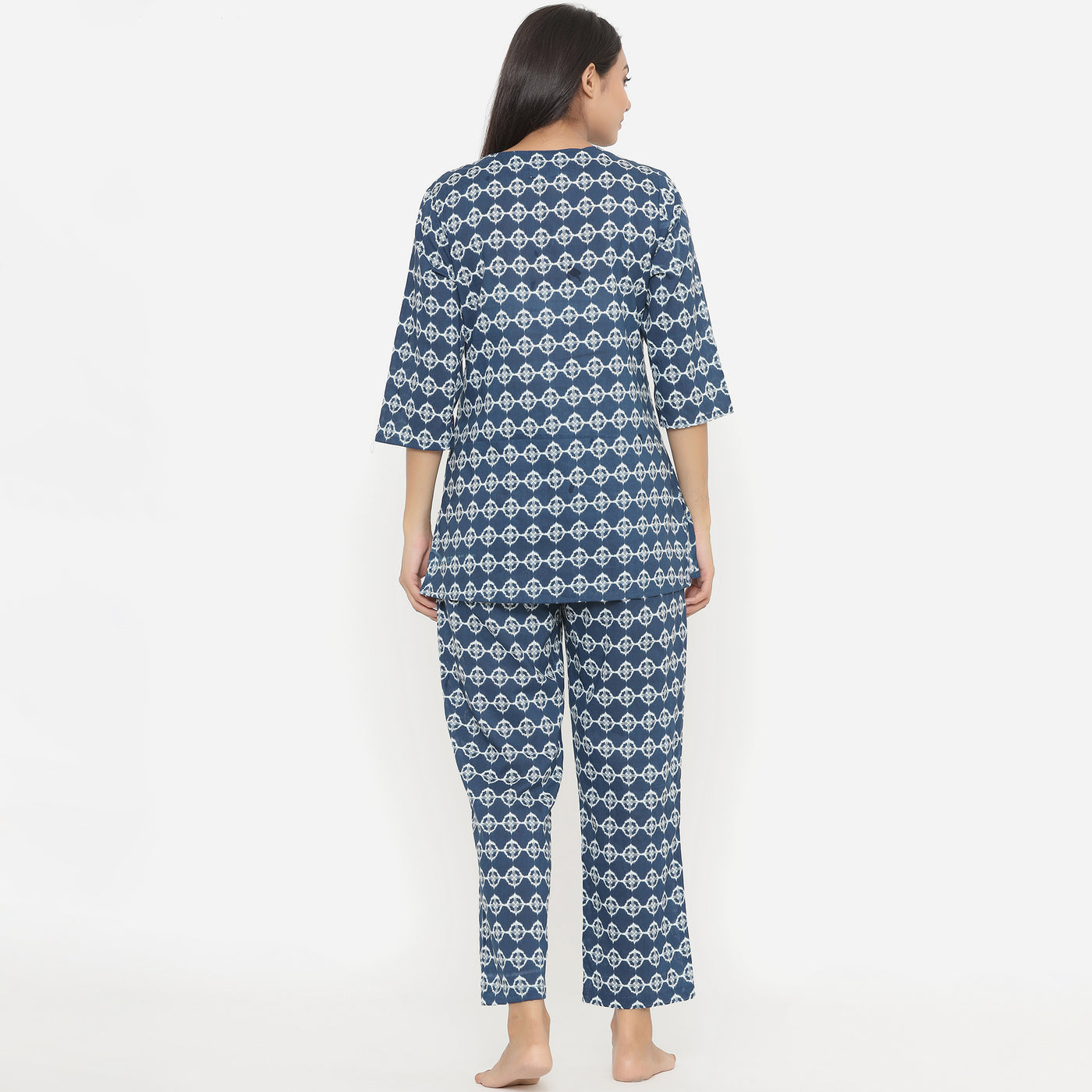 White Glitched Mandala on Blue Loungewear