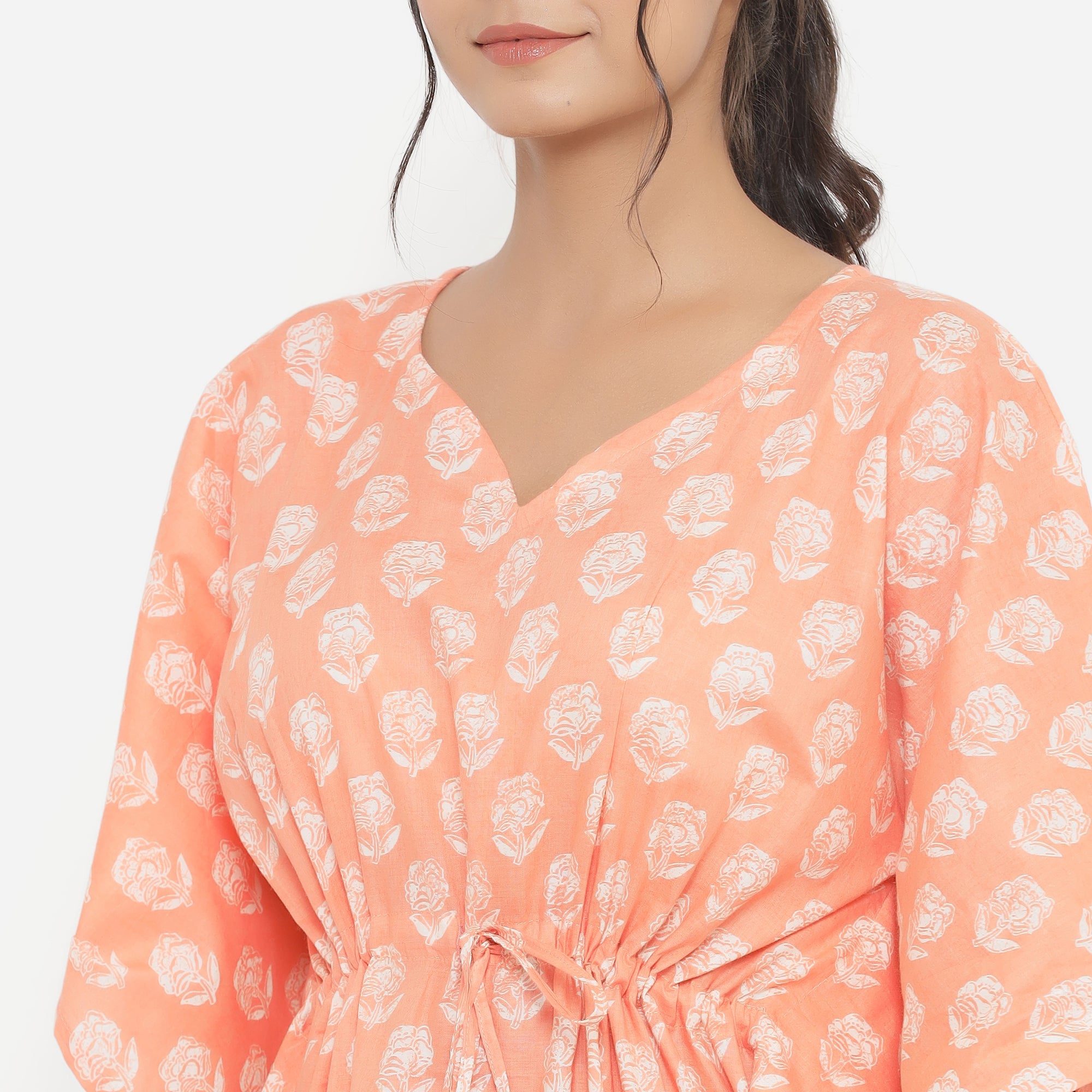 Roses on Pastel Orange Kaftan Pyjama Set