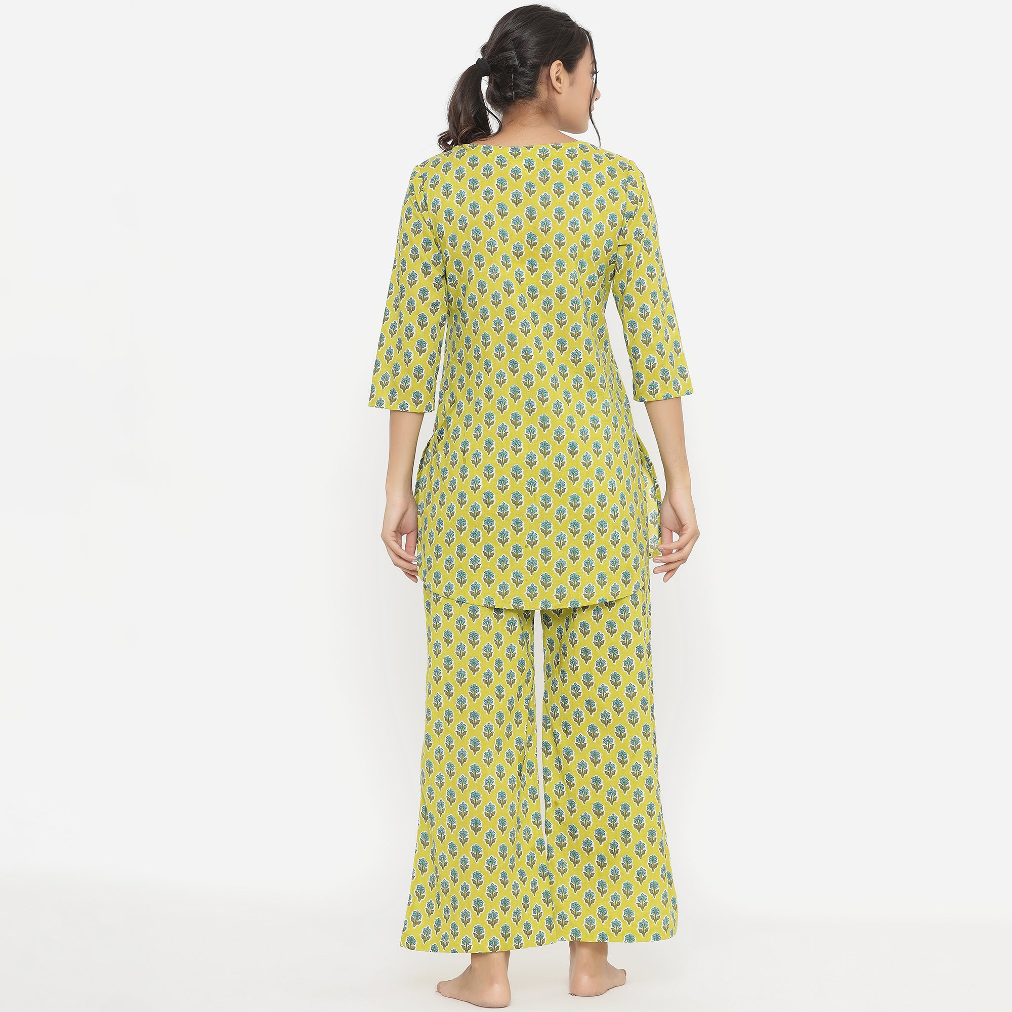 Floweret on Green Loungewear Top Set