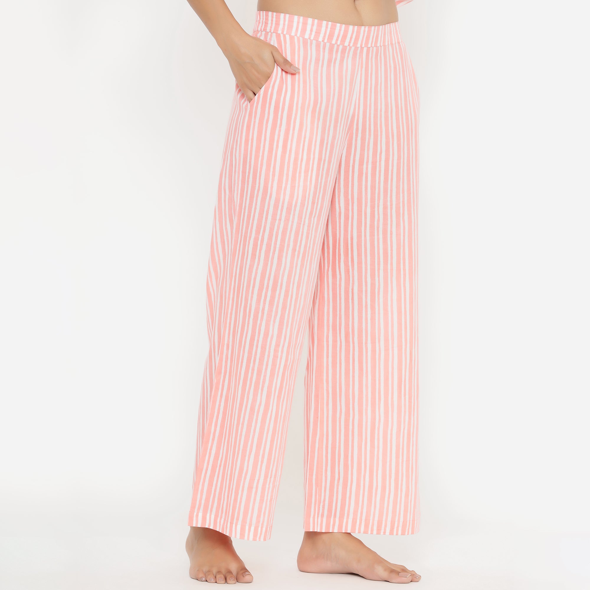 Vertical Stripes On Pink Loungewear Top Set