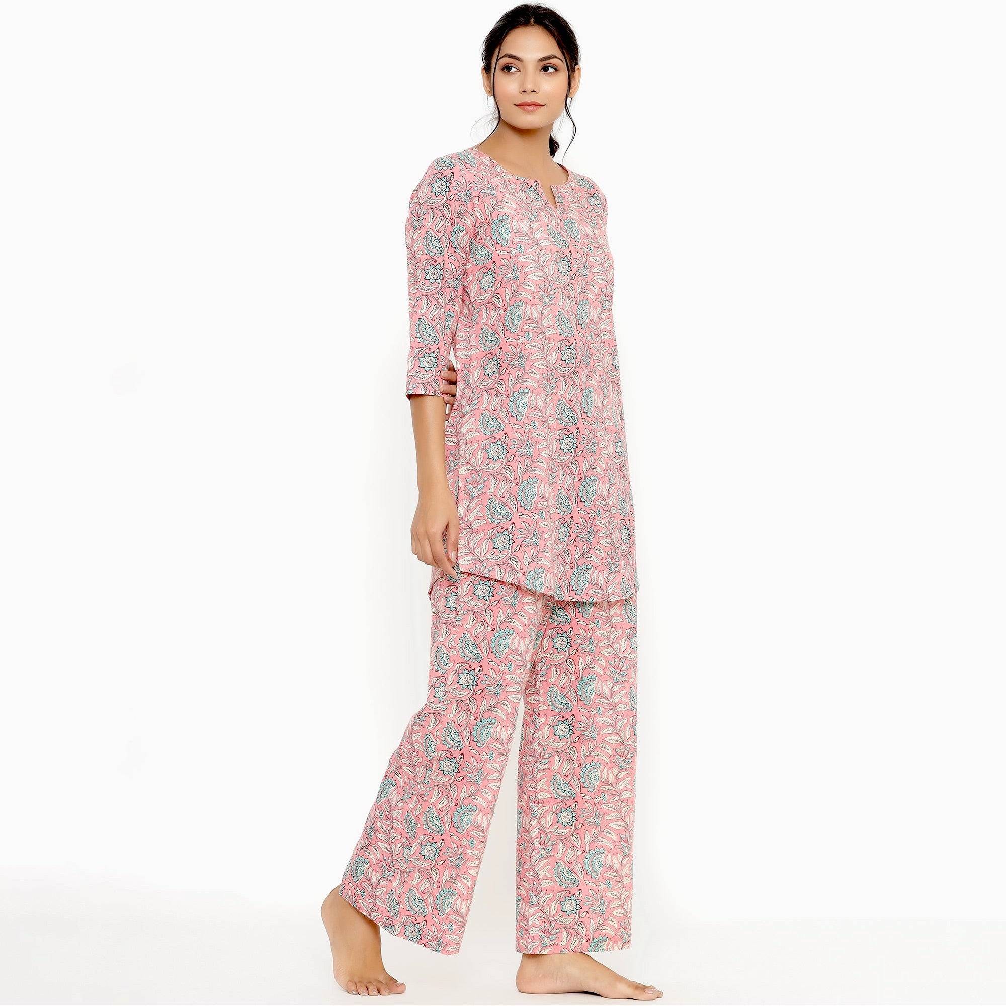 Delicate Jaal On Pink Loungewear