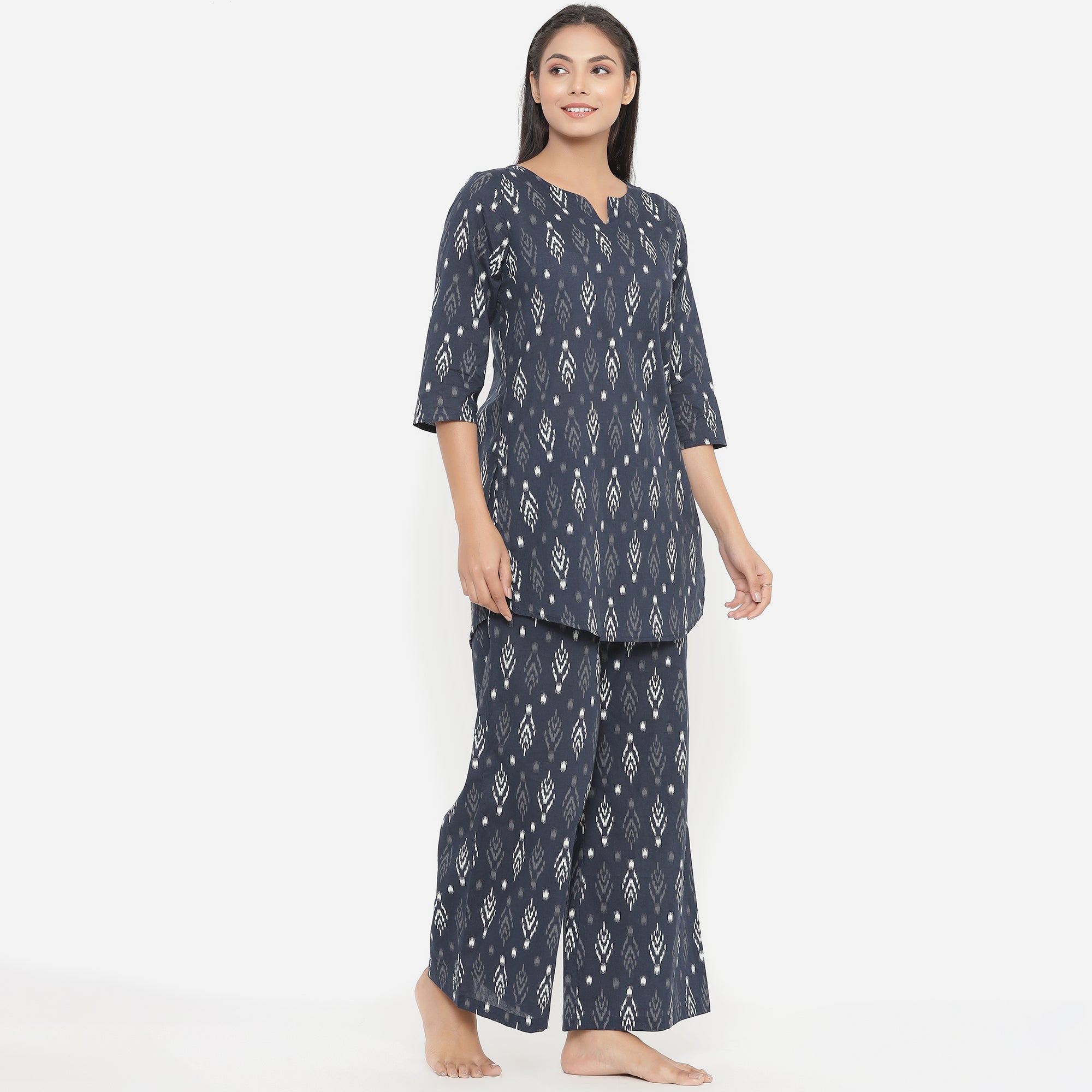 Ikat On Indigo Loungewear Top Set