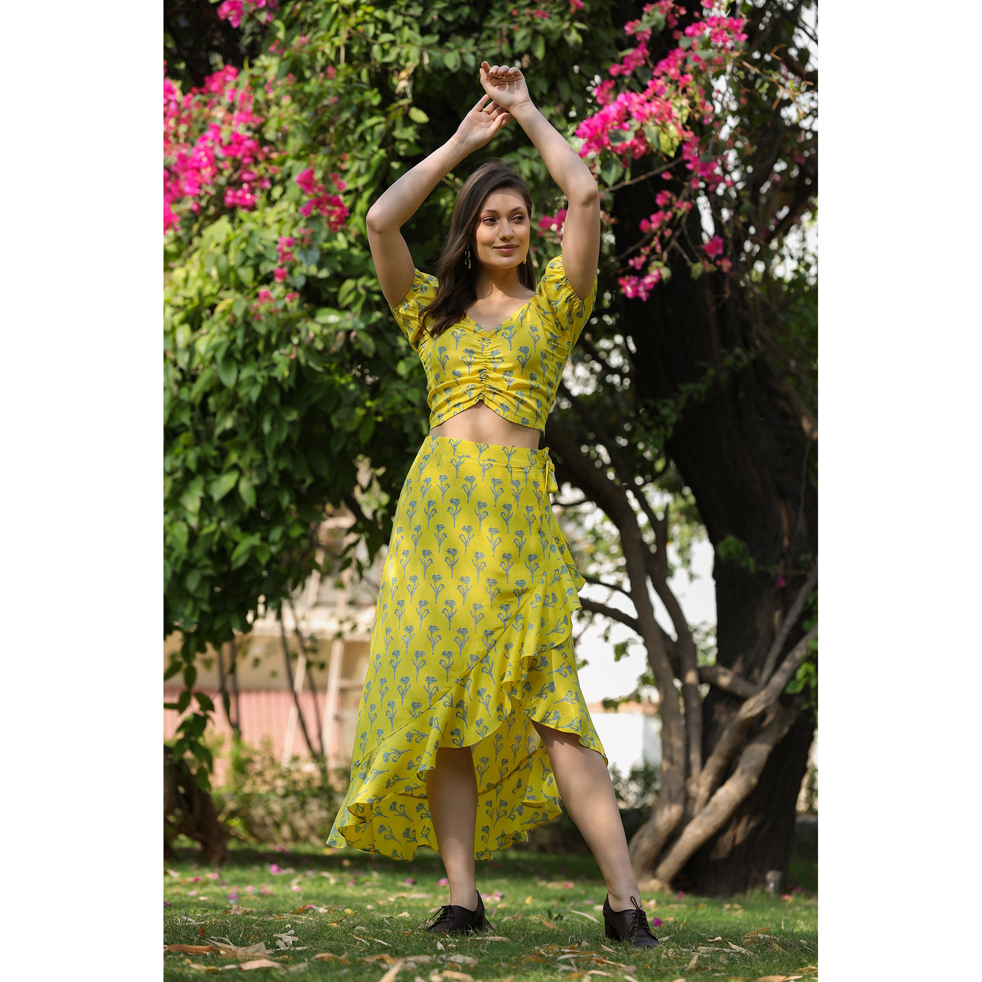 Pina colada Silk Yellow Skirt Set