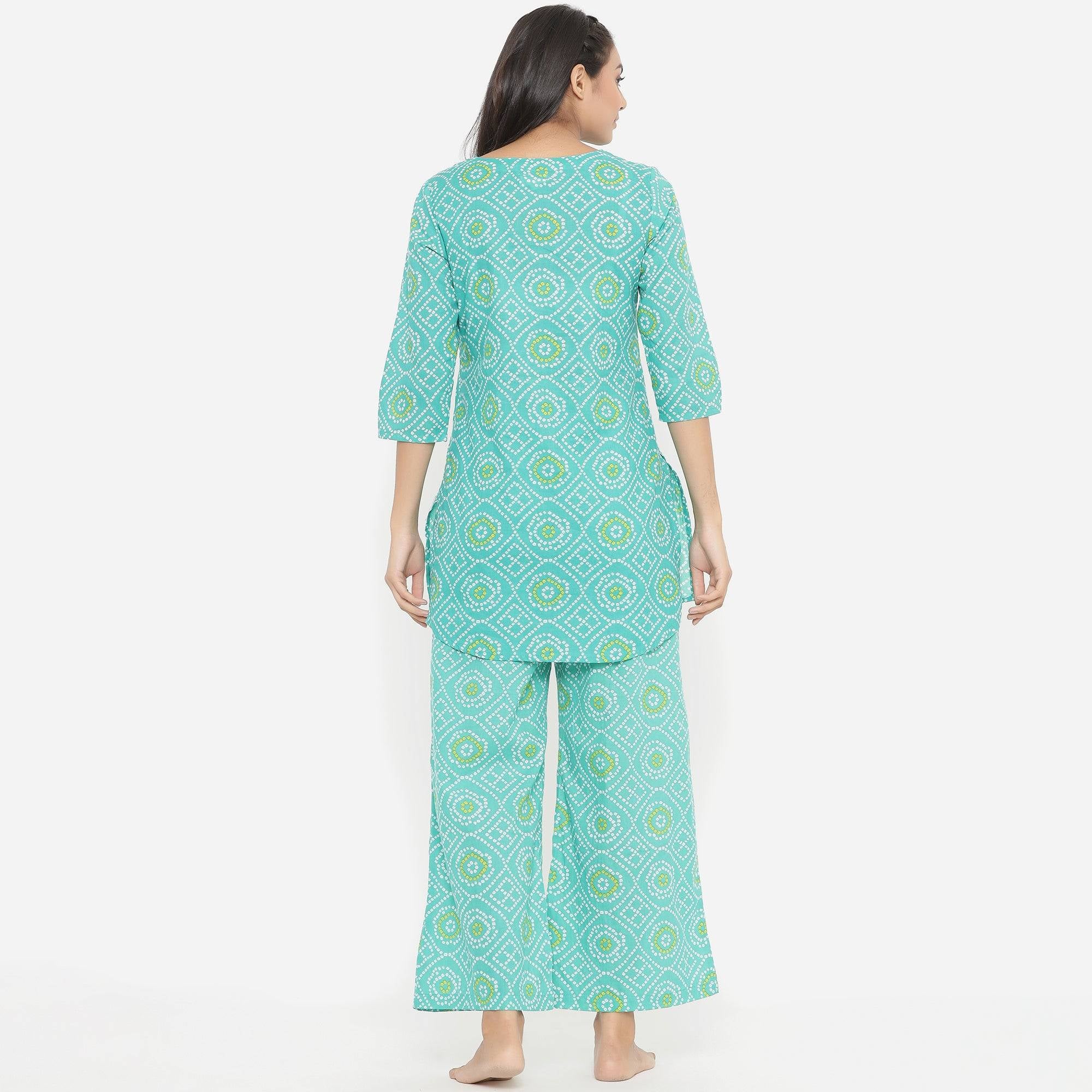 Bandhani On Sea Green Loungewear