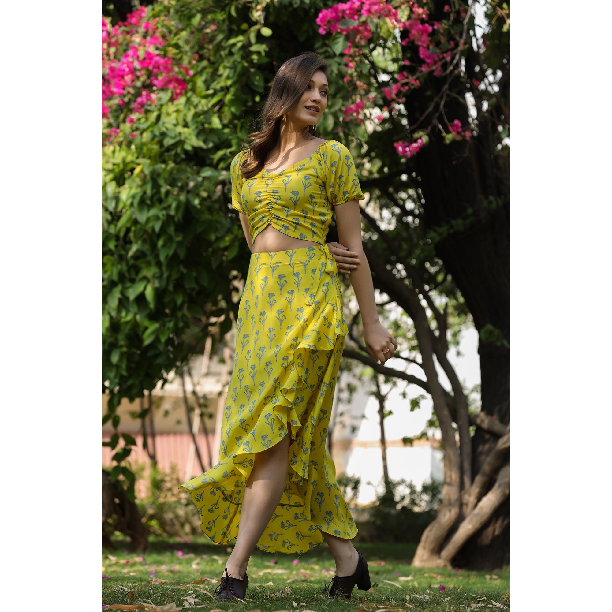 Pina colada Silk Yellow Skirt Set