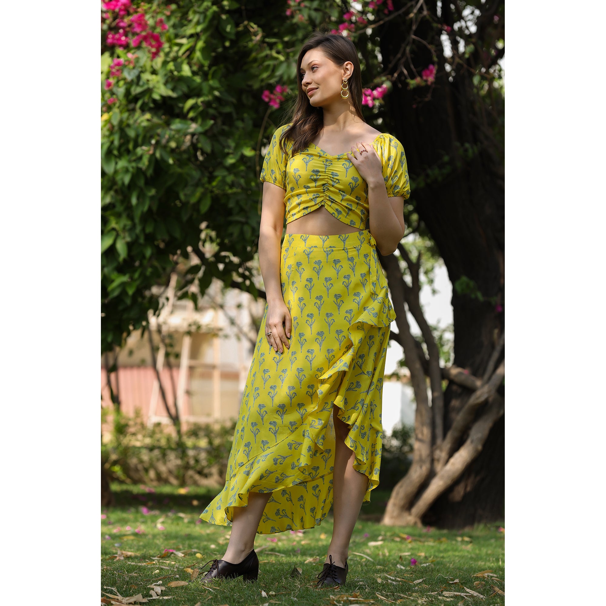 Pina colada Silk Yellow Skirt Set