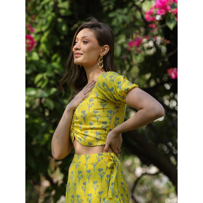 Pina colada Silk Yellow Skirt Set