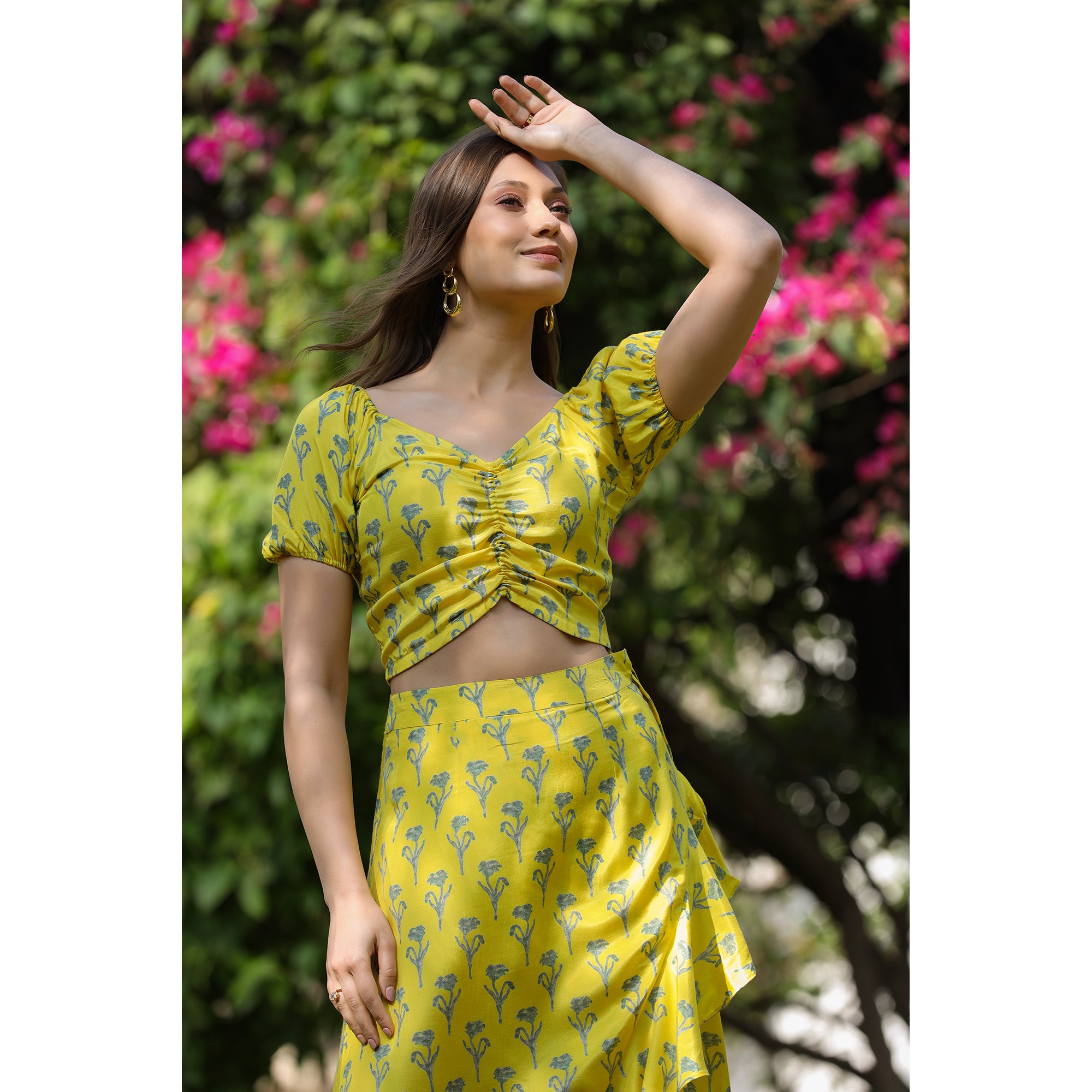 Pina colada Silk Yellow Skirt Set