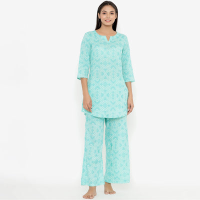 Patterned Shibori On Blue Cotton Loungewear