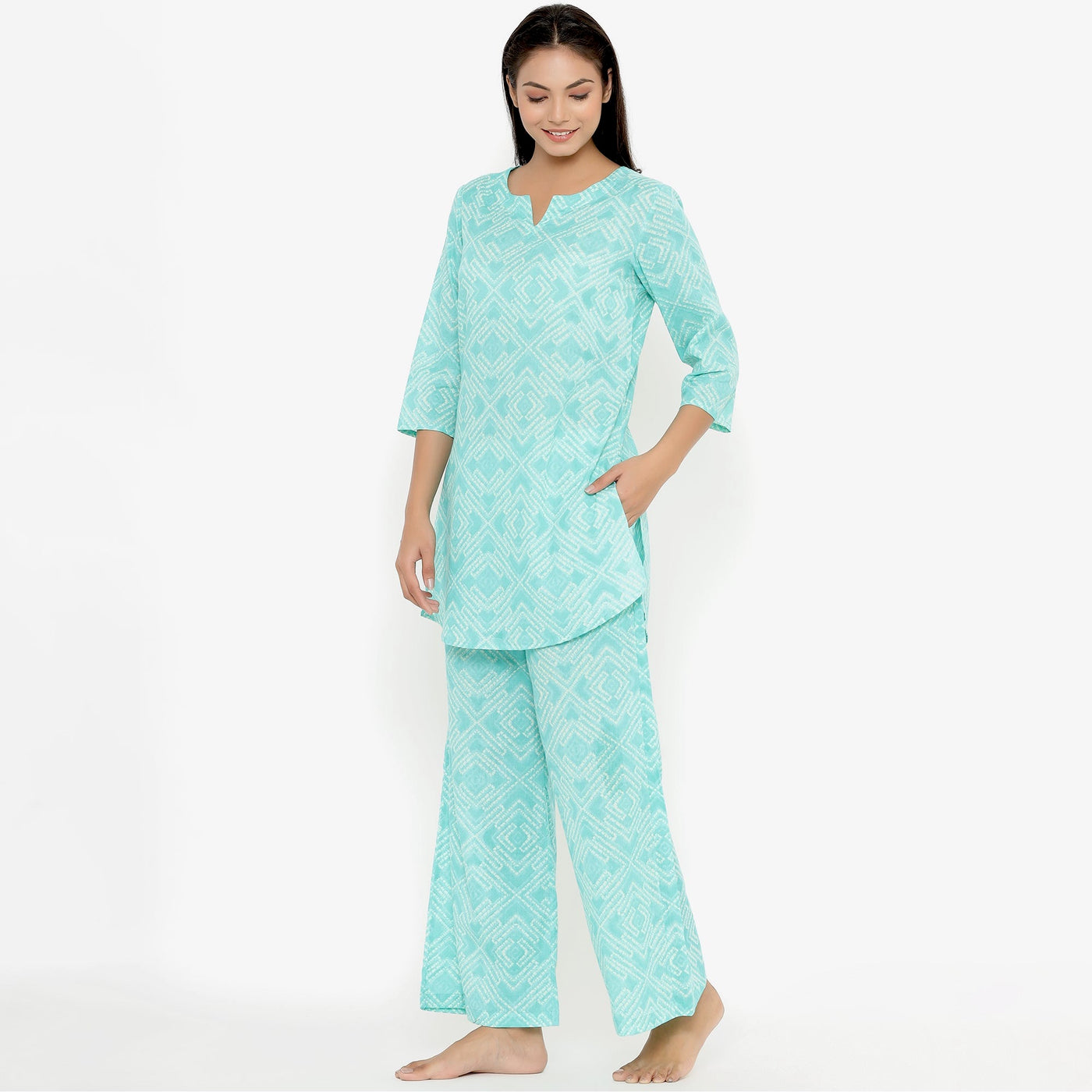Patterned Shibori On Blue Cotton Loungewear