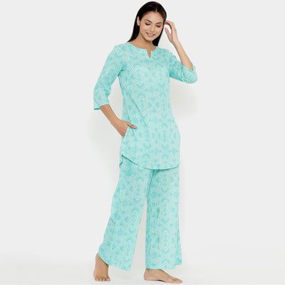 Patterned Shibori On Blue Cotton Loungewear