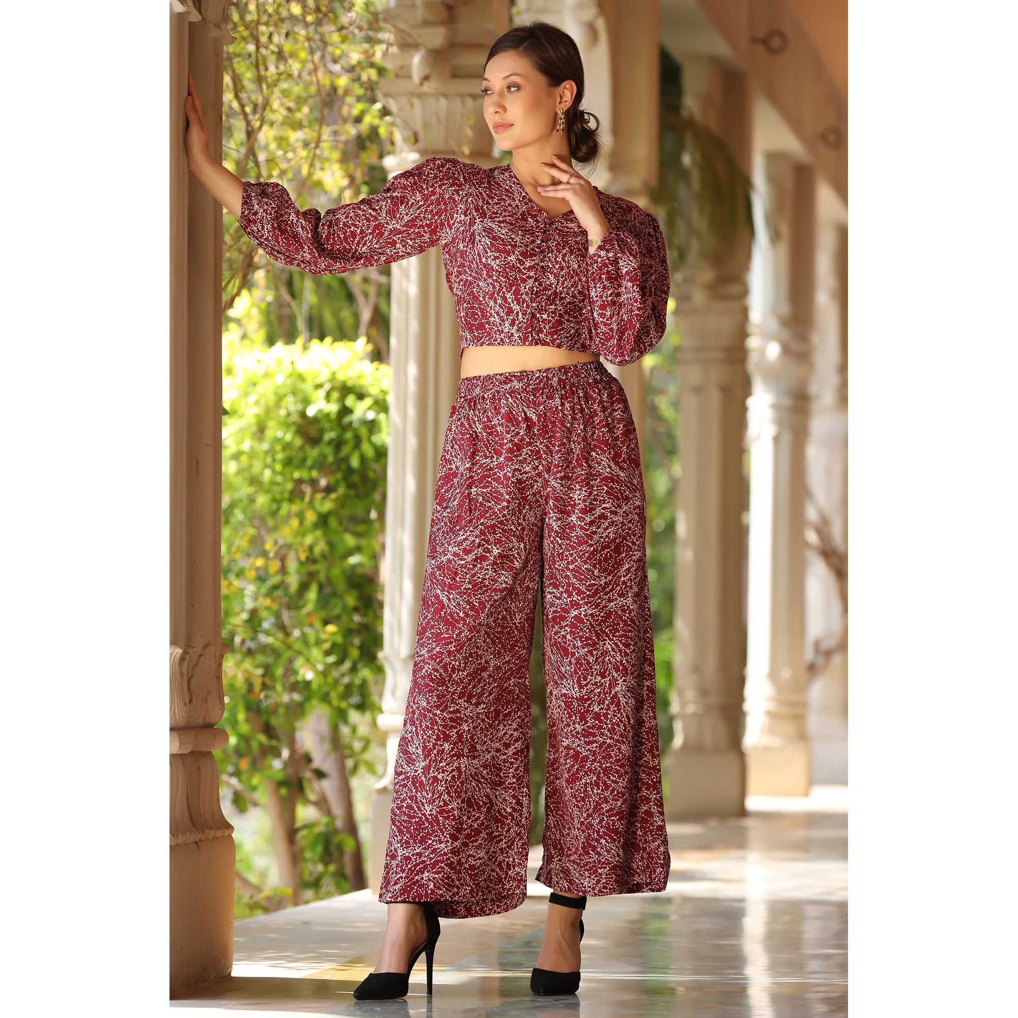 Chique Maroon Silk Co-ordinate Set