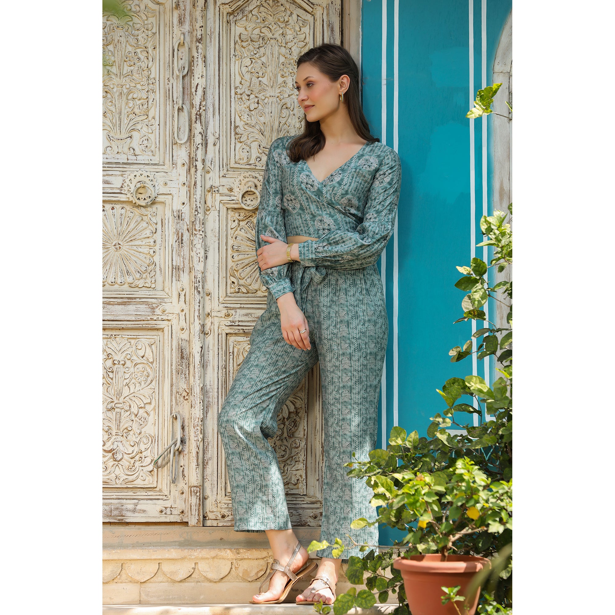 Tea Green Silk Co-ord Set