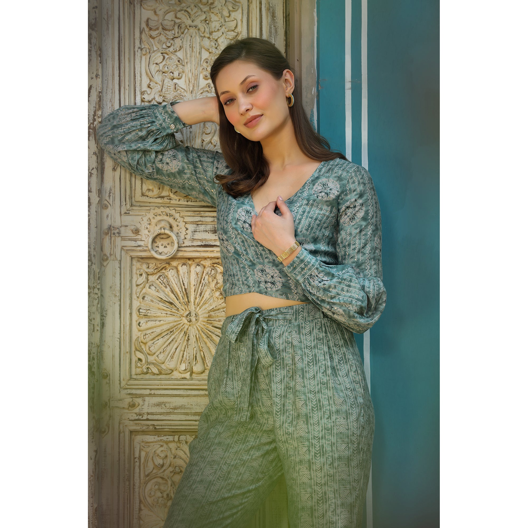 Tea Green Silk Co-ord Set