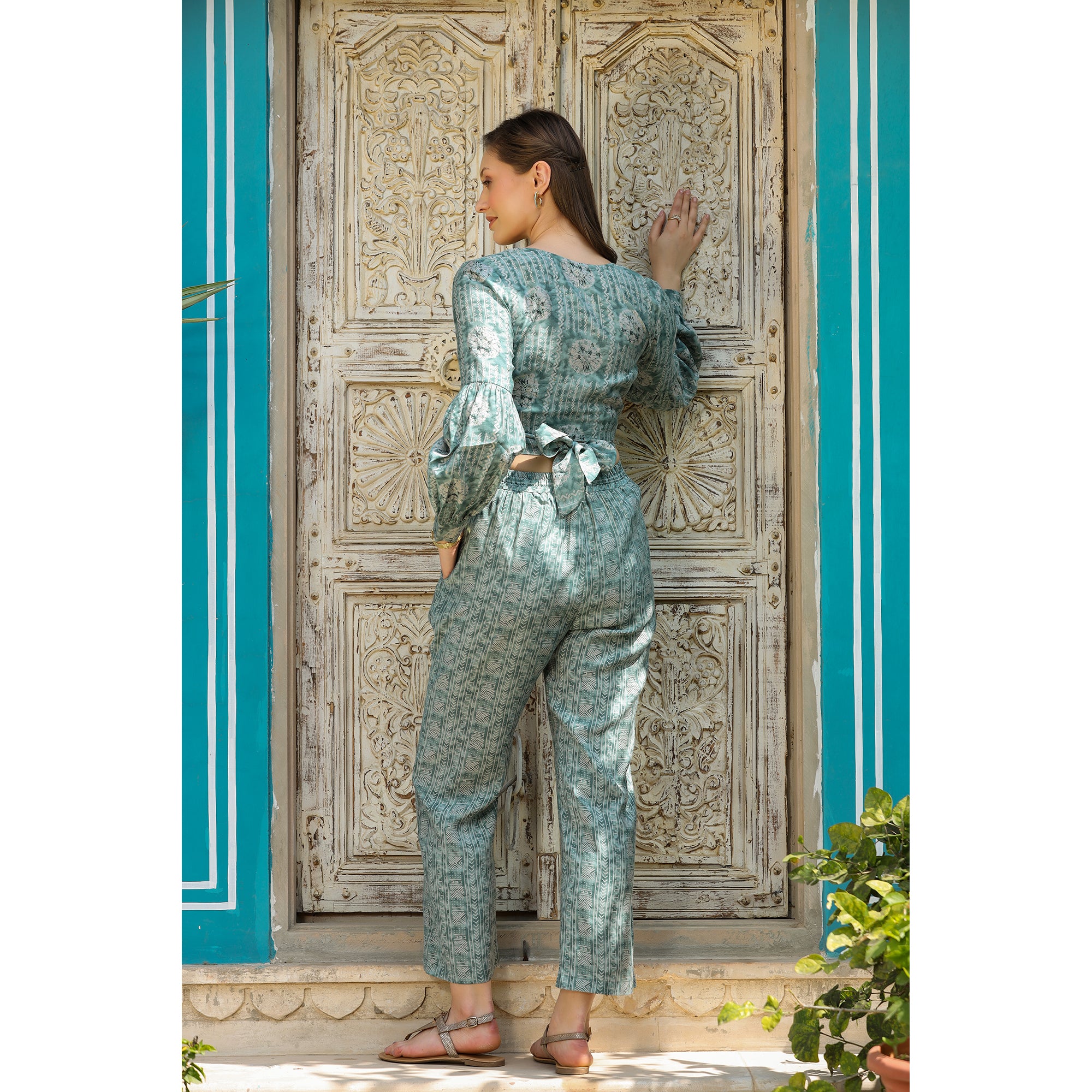 Tea Green Silk Co-ord Set