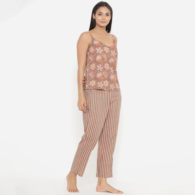 Floral Mosaic with Stripes on Grey Loungewear