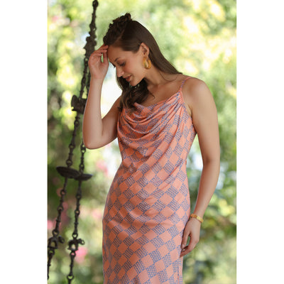 Cowl neck on Coral Silk Dress