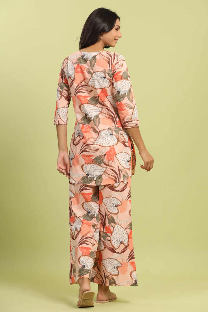 Plumeria on Peach Cotton Loungewear Set