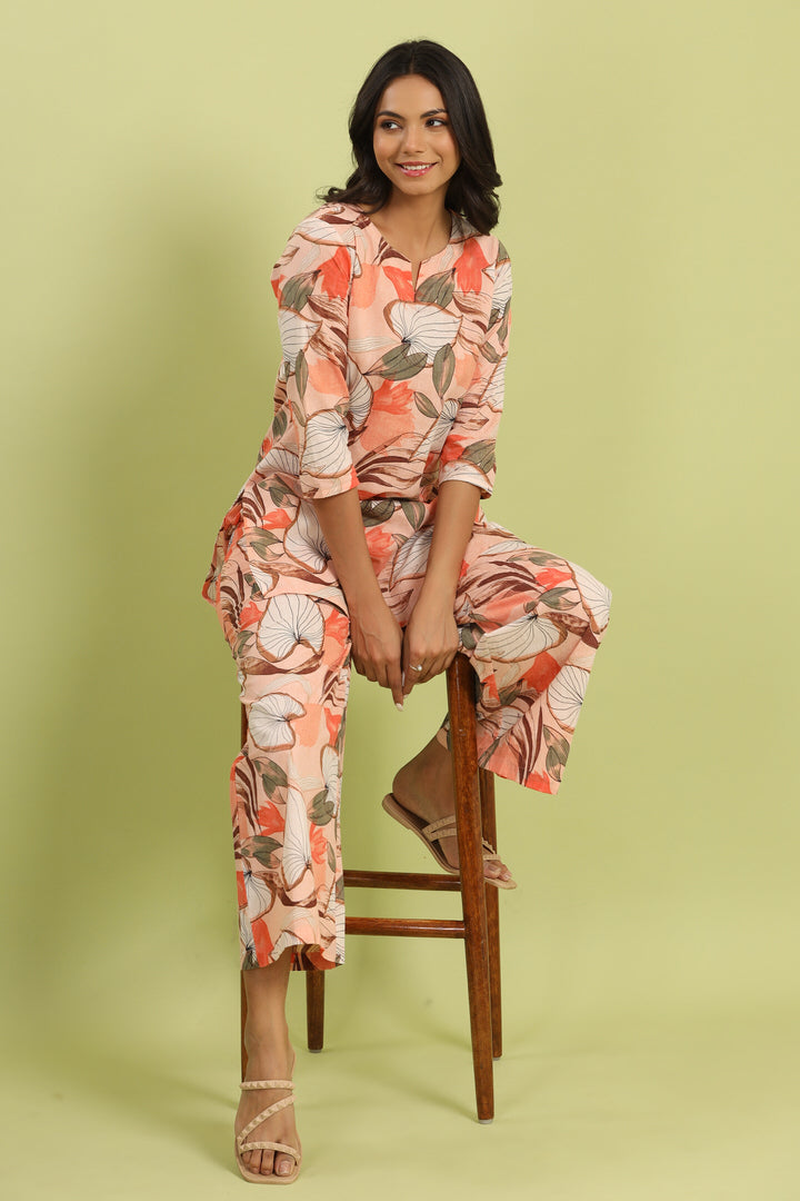 Plumeria on Peach Cotton Loungewear Set