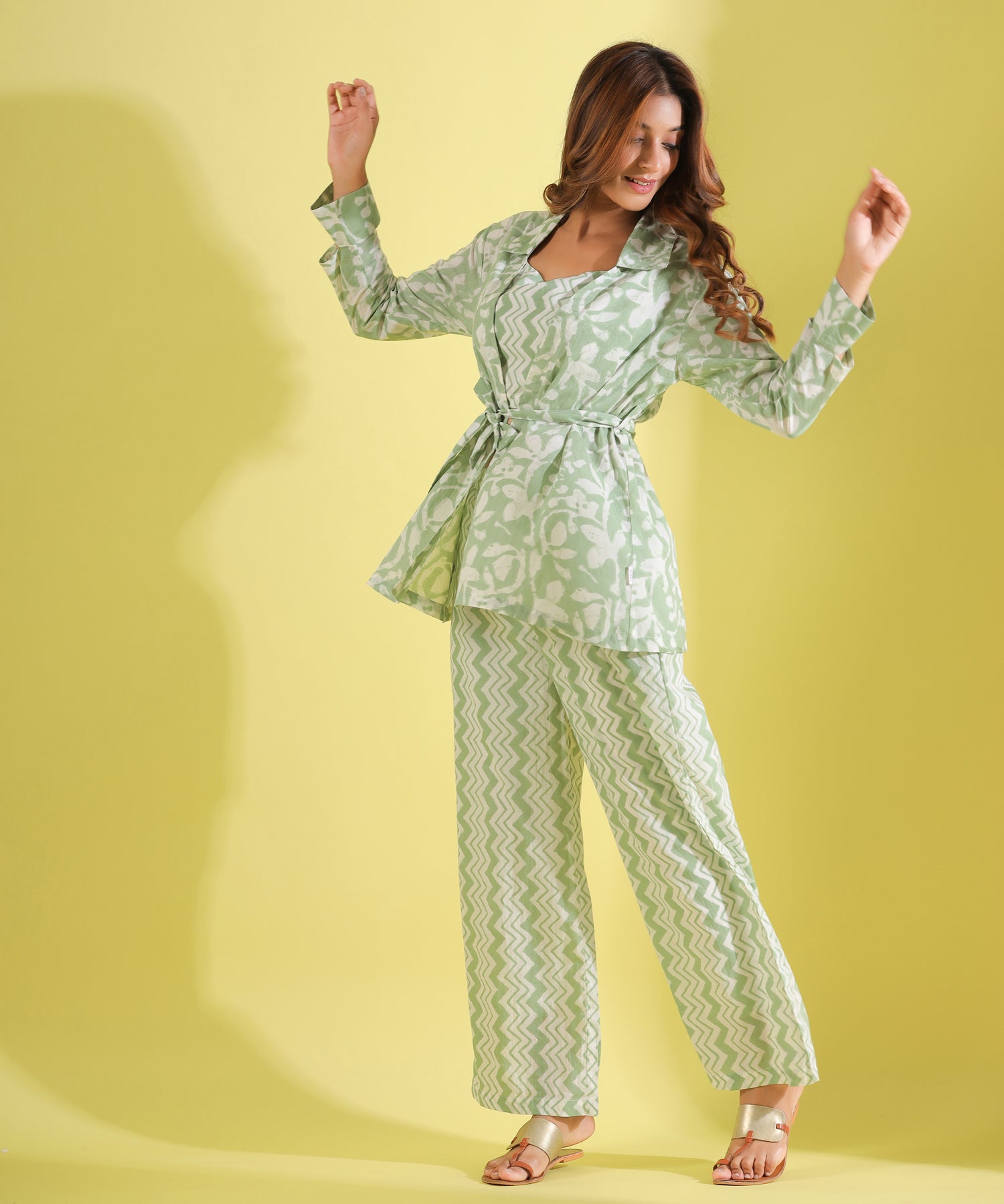 Calming Green Zigzag Cotton Three piece Set