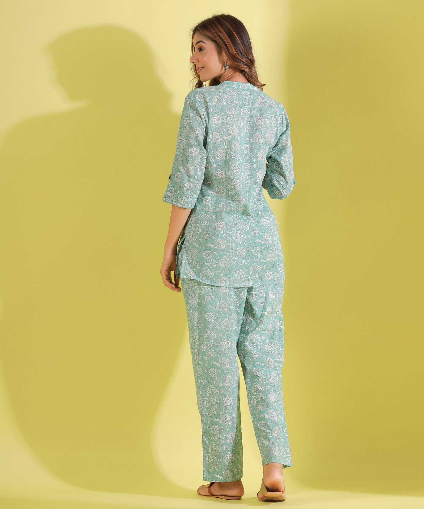 Amber Bloom on Skyblue Cotton Loungewear Set