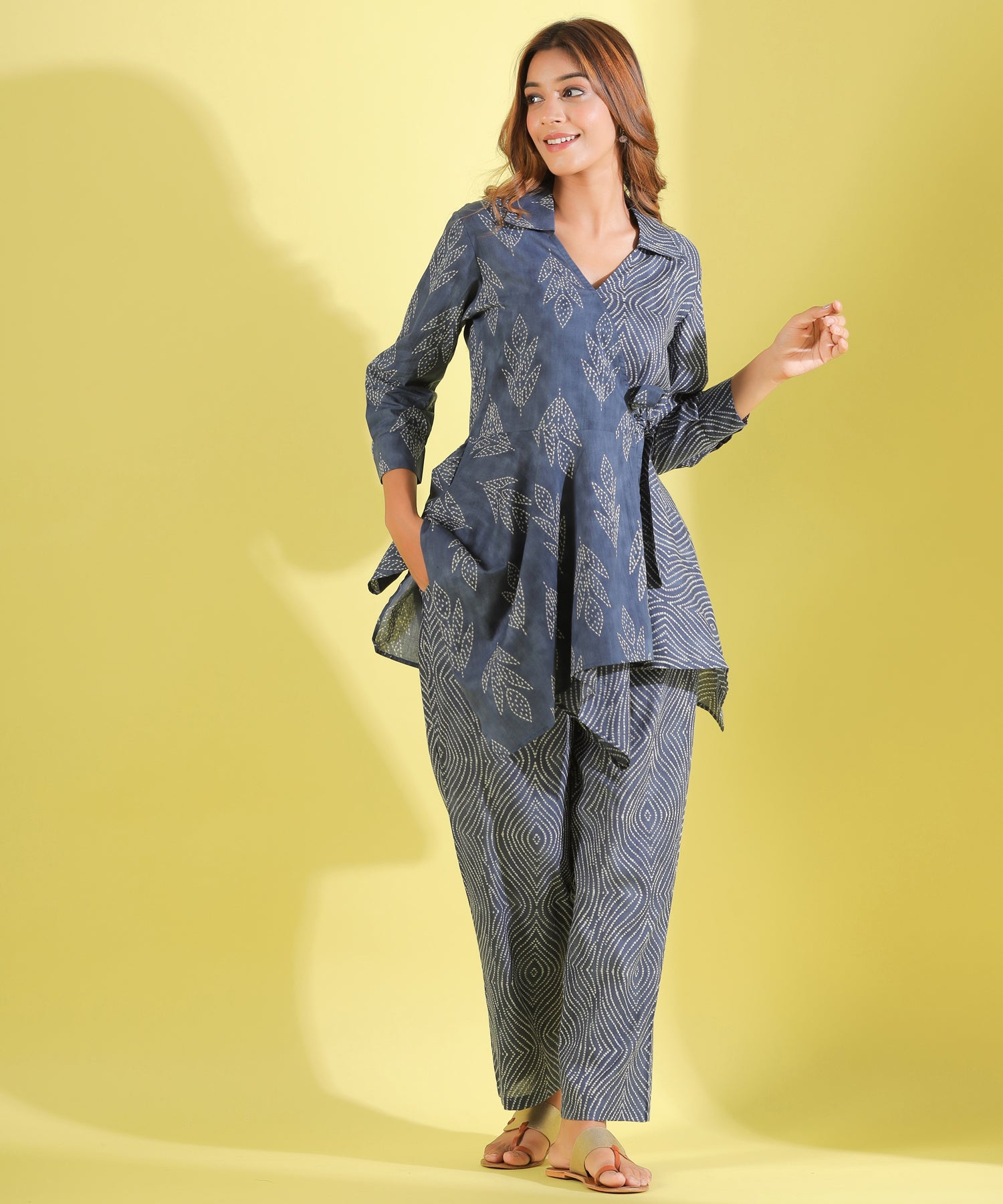 Shibori Tulips on Grey Cotton Loungewear Set