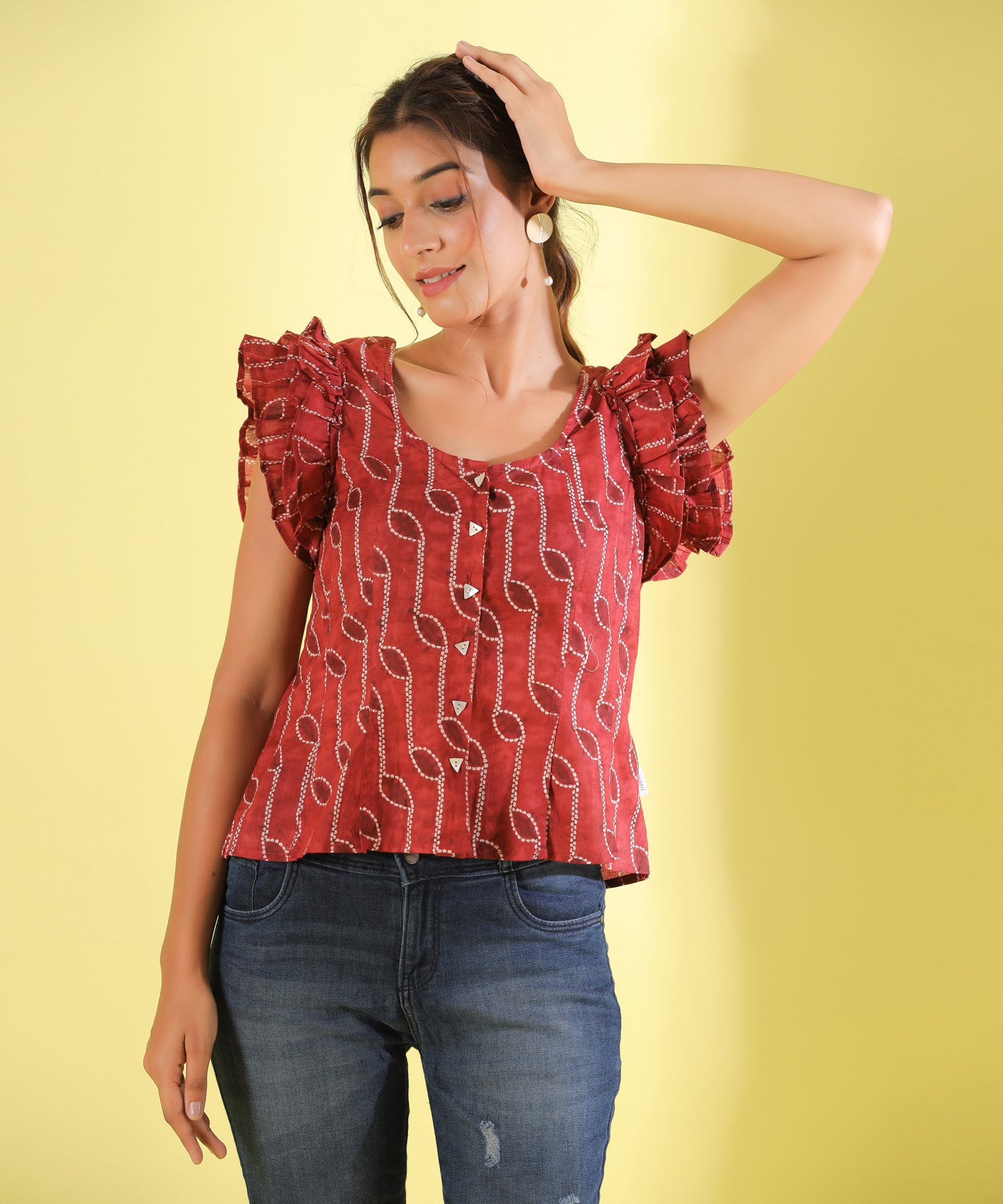 Ruffle Shibori Cotton Top