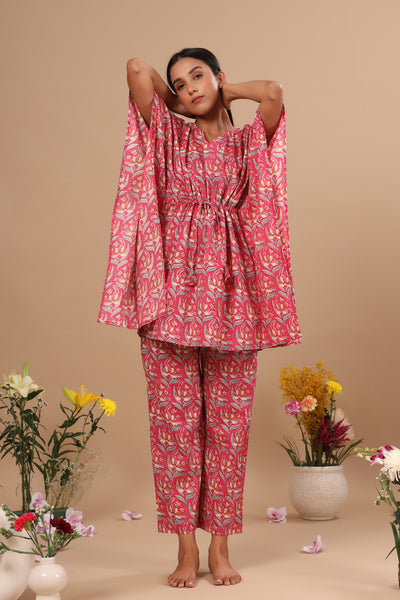 Bagru Batik Print on Pink Kaftan Pajama