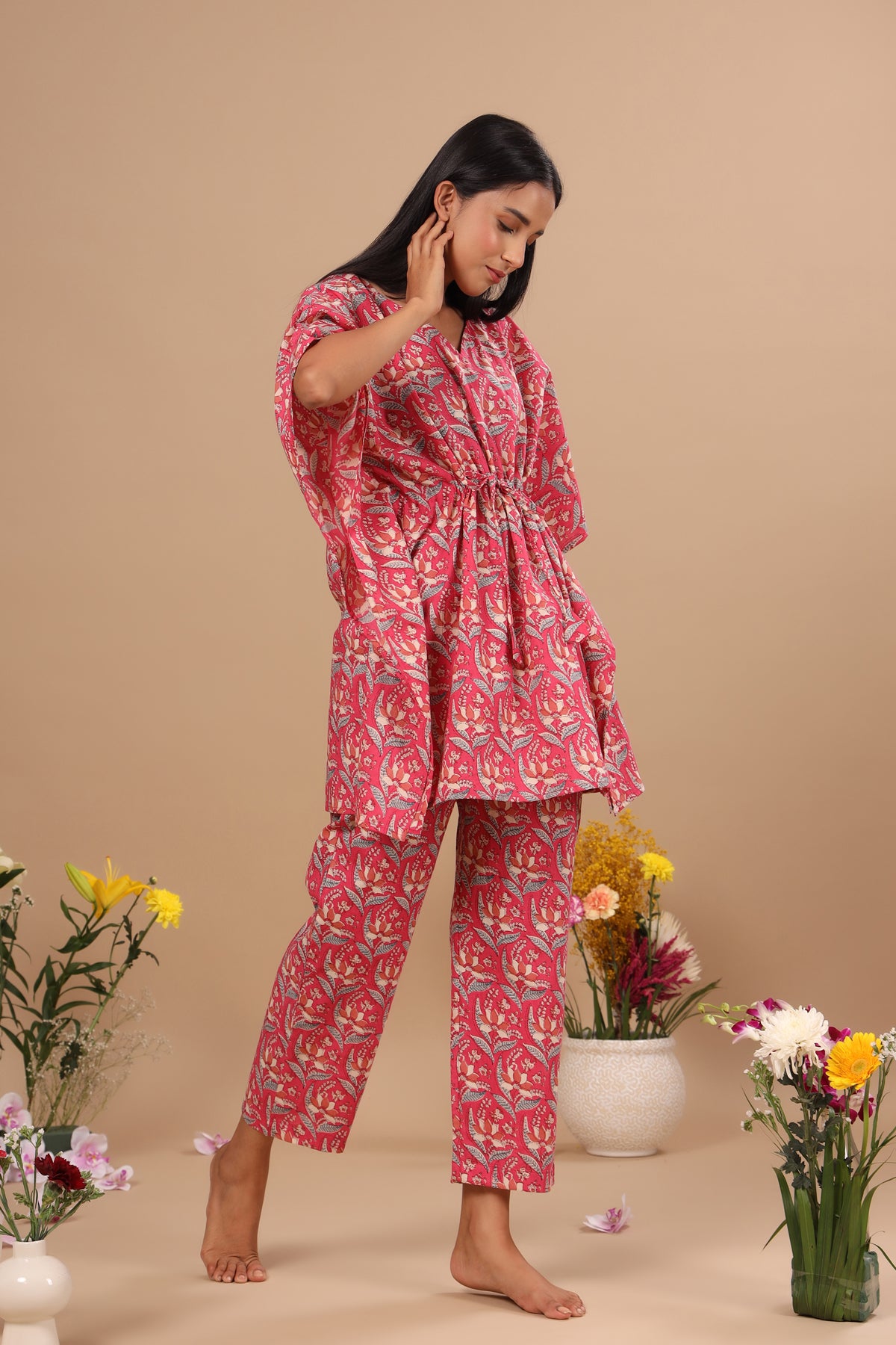 Bagru Batik Print on Pink Kaftan Pajama