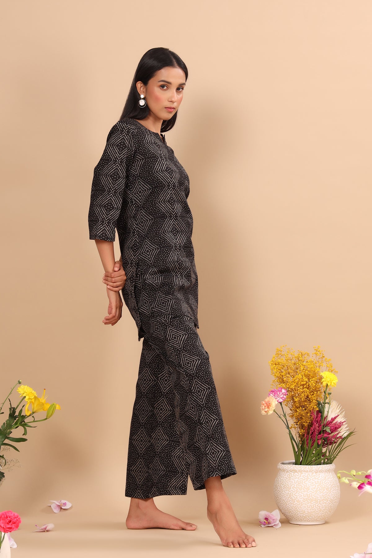 Zig-Zag Bhandani on Black Loungewear Top Set