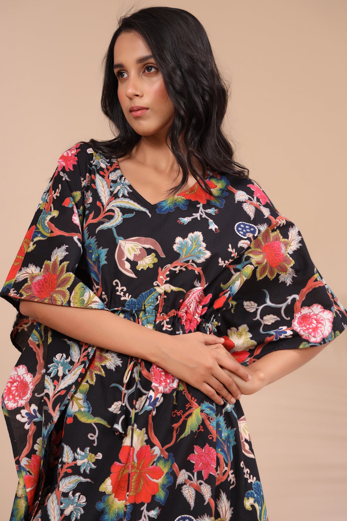 Multicoloured Jaal on Black Kaftan