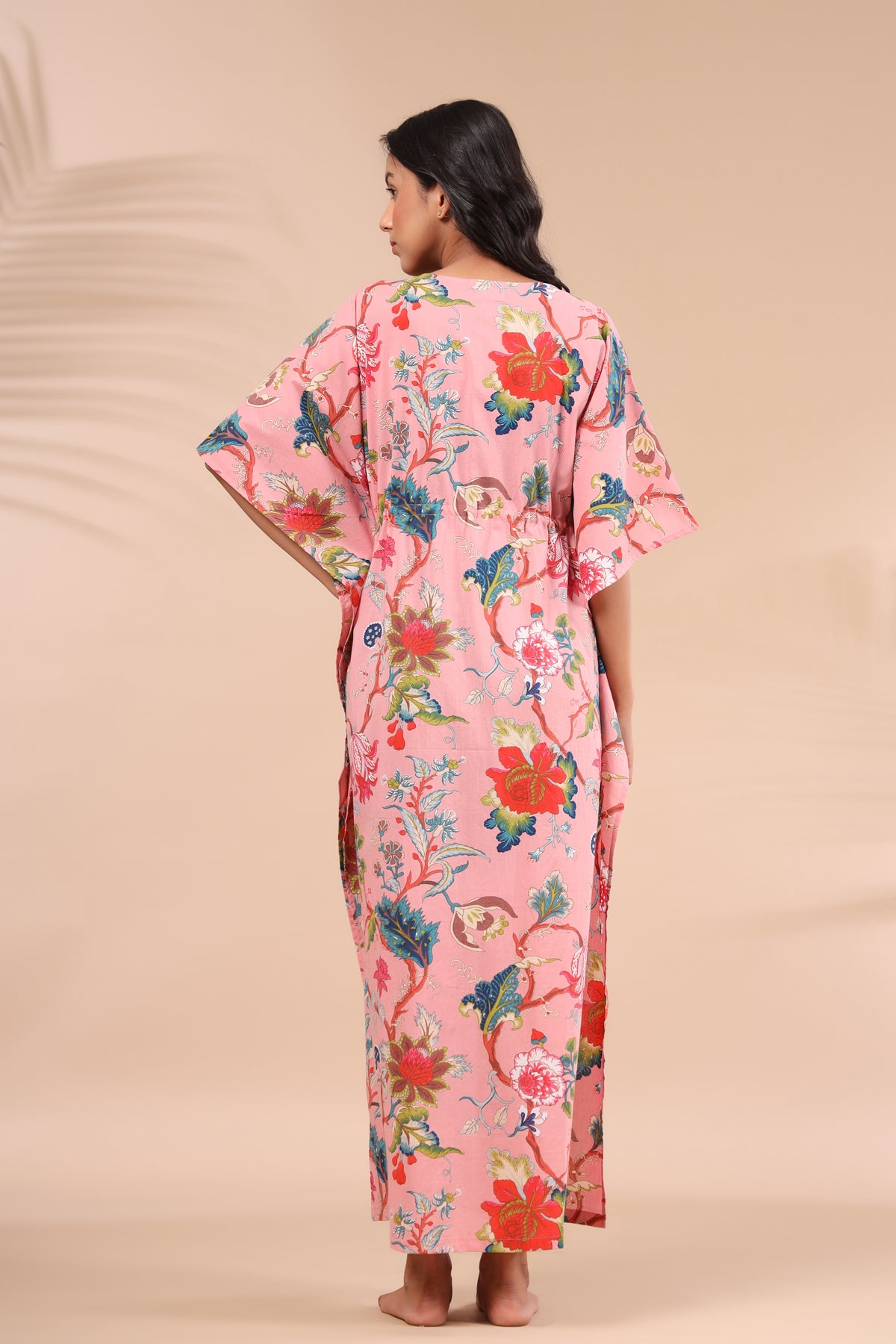 Multicoloured Jaal on Pink Kaftan