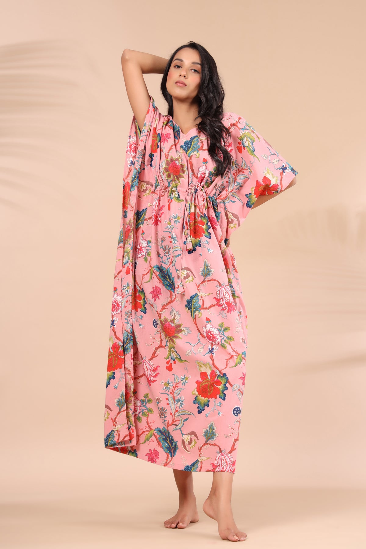 Multicoloured Jaal on Pink Kaftan