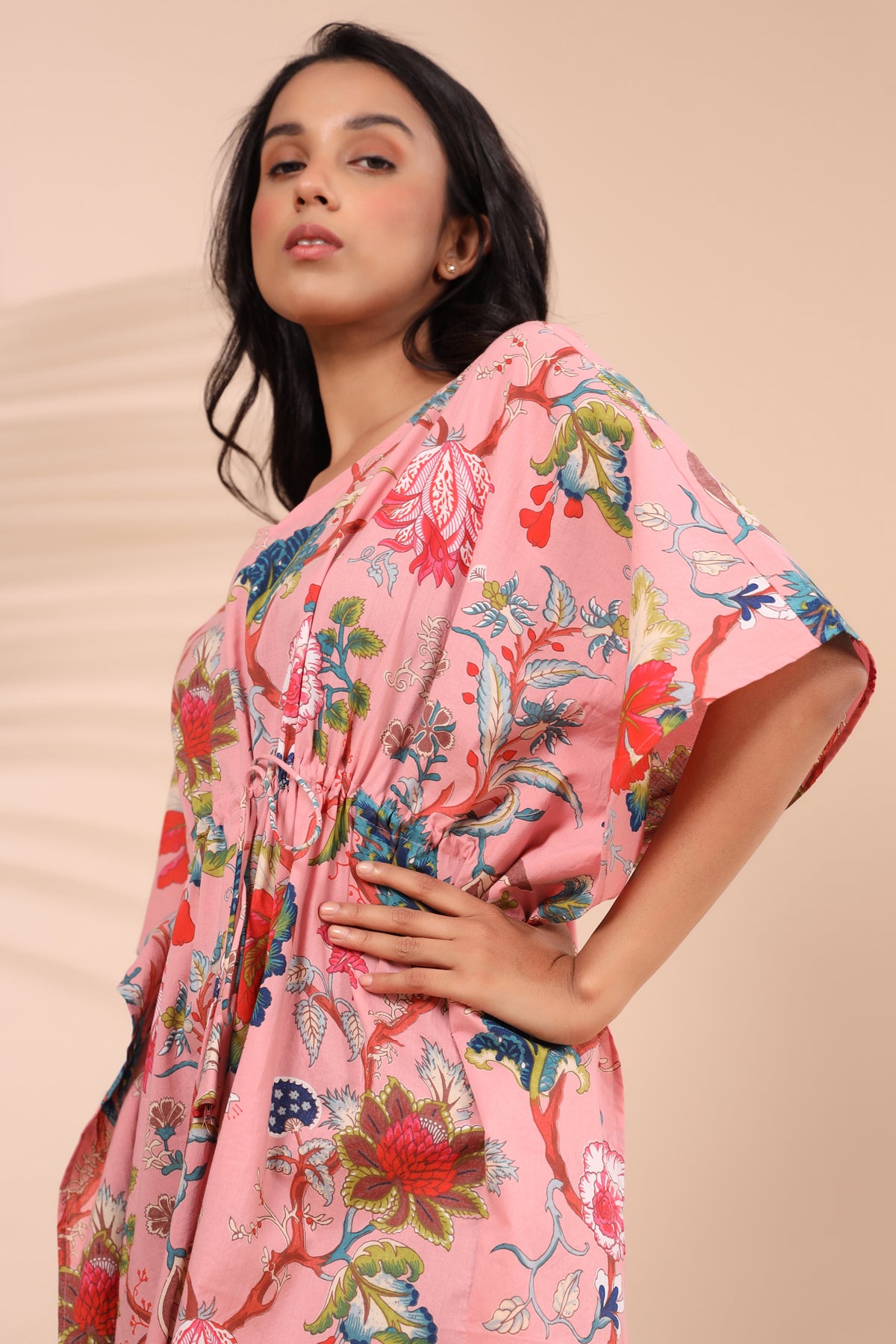 Multicoloured Jaal on Pink Kaftan