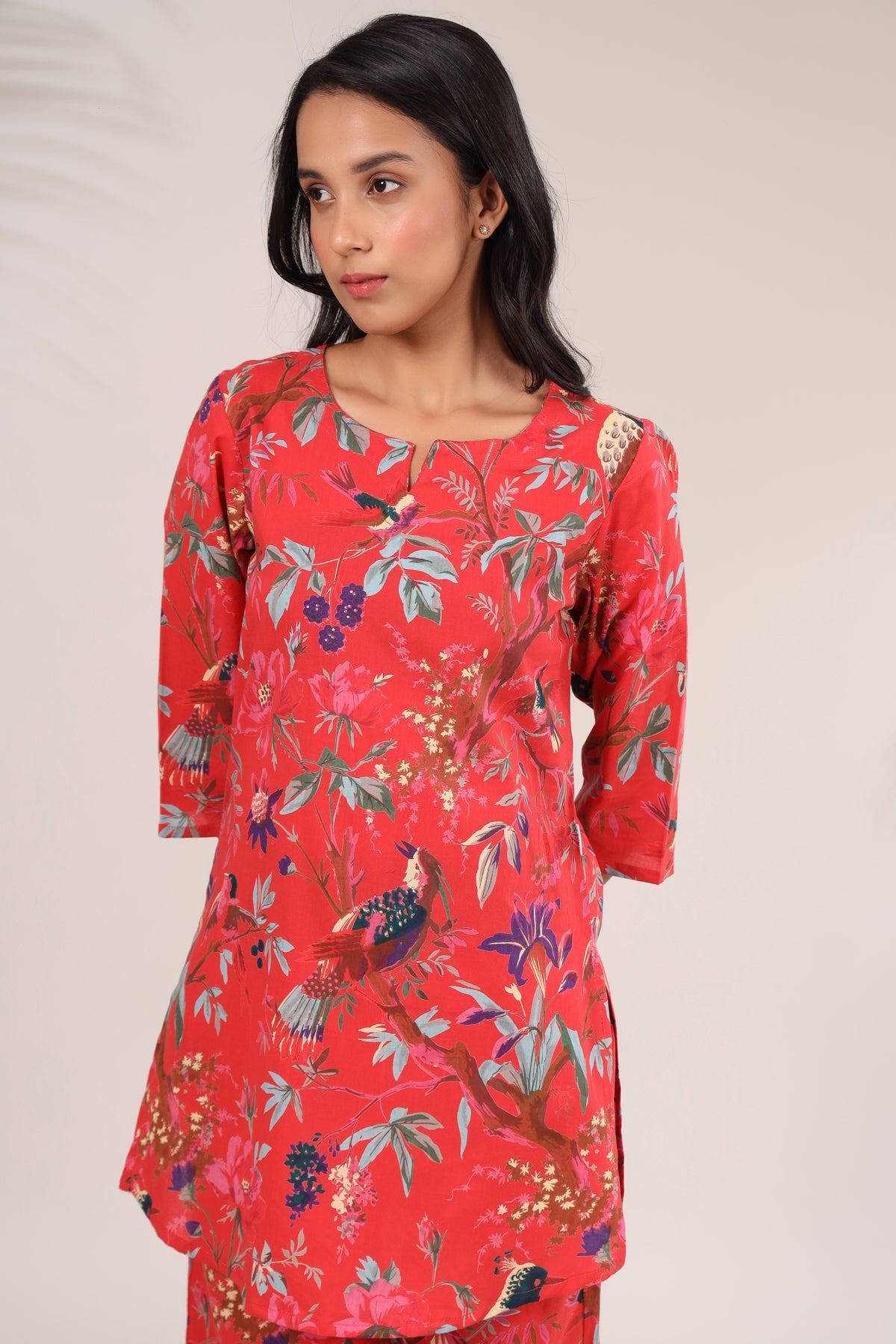 Chirping Bird On Red Loungewear Top Set