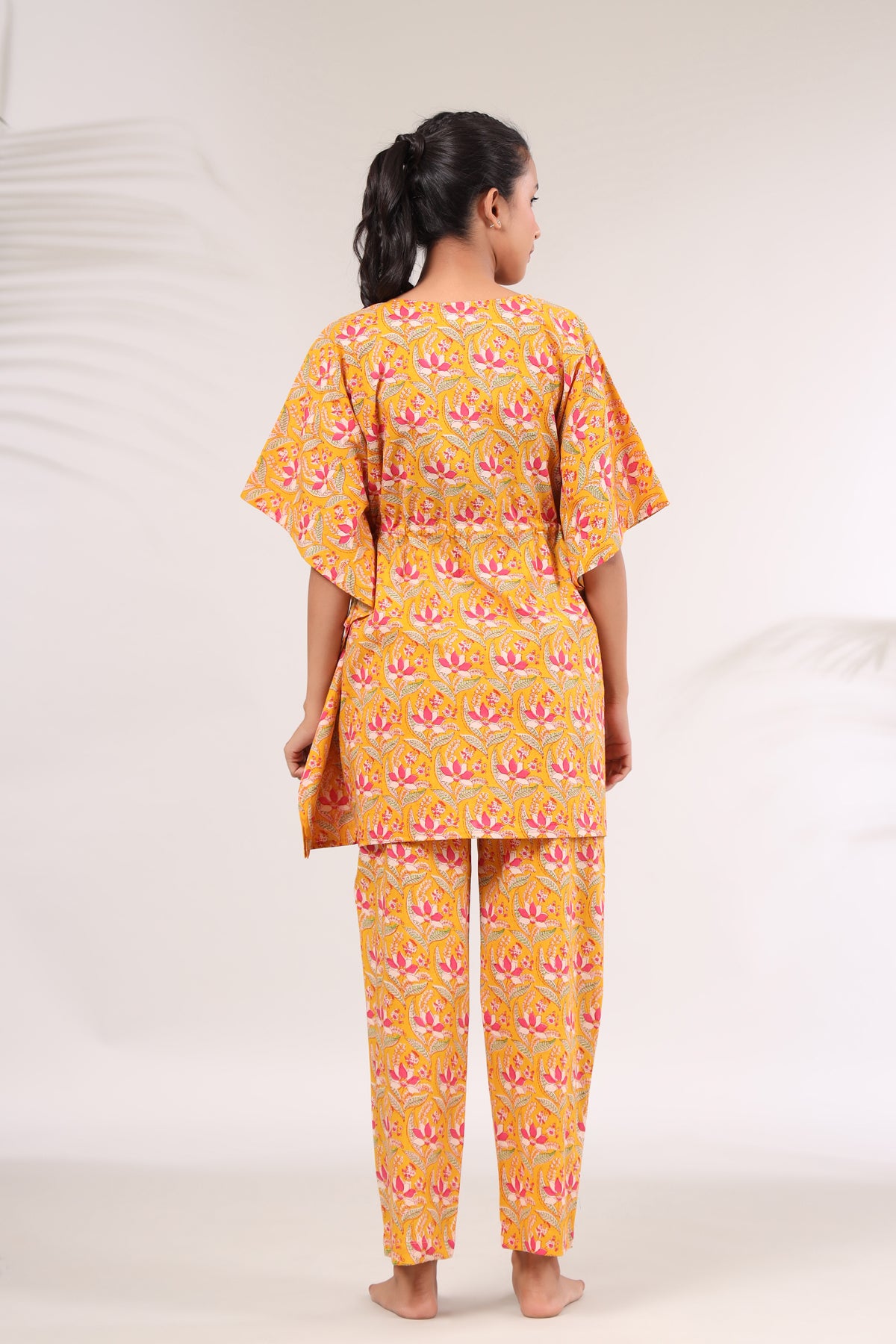 Bagru Batik Print on Mustard Kaftan Pajama