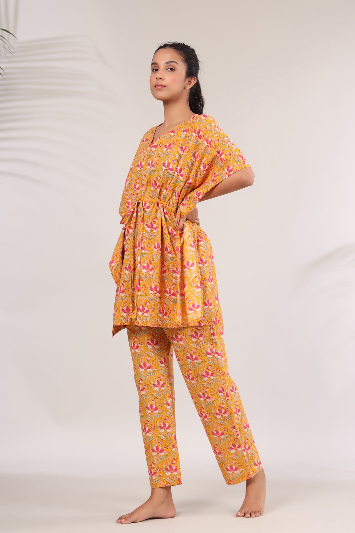 Bagru Batik Print on Mustard Kaftan Pajama