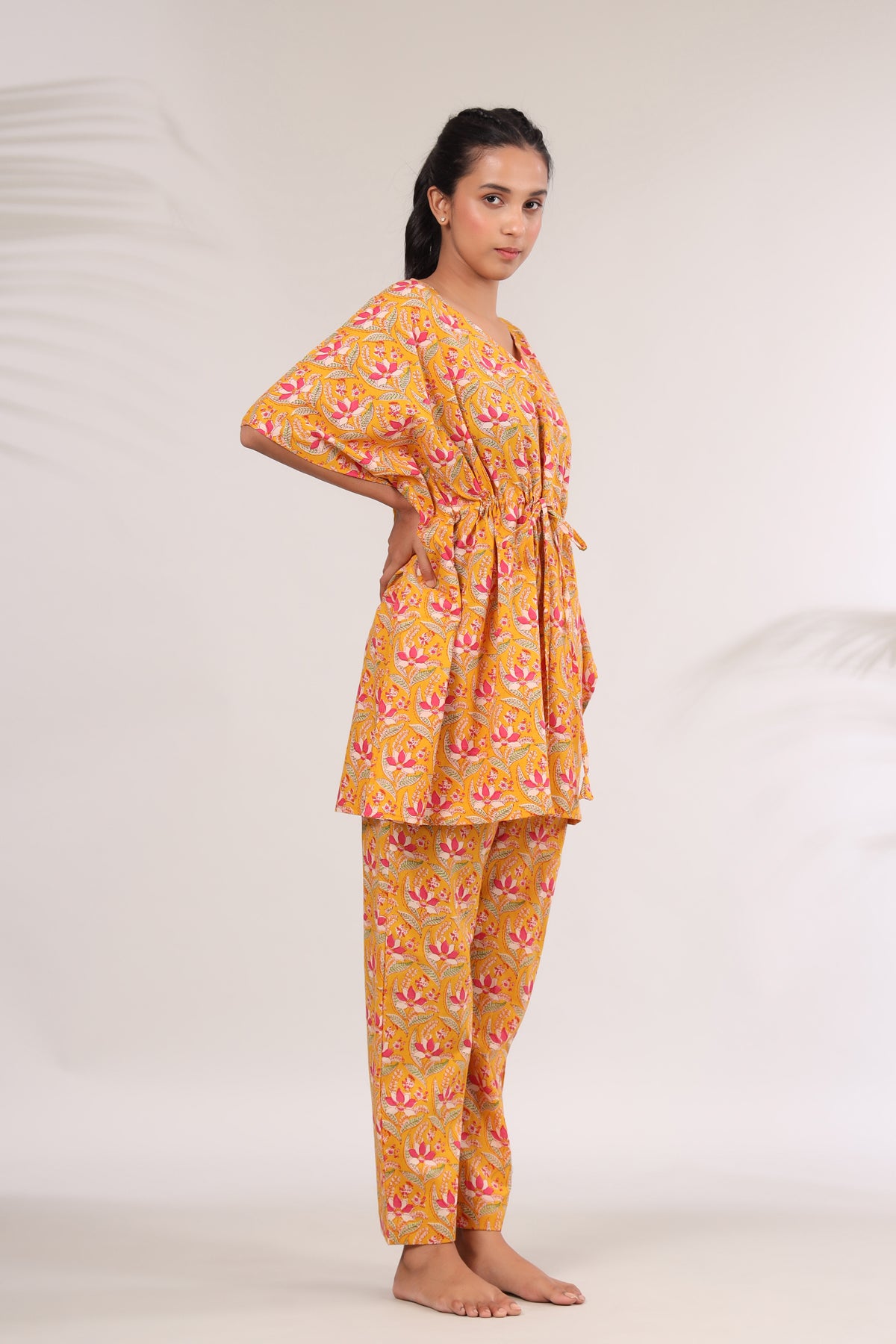 Bagru Batik Print on Mustard Kaftan Pajama