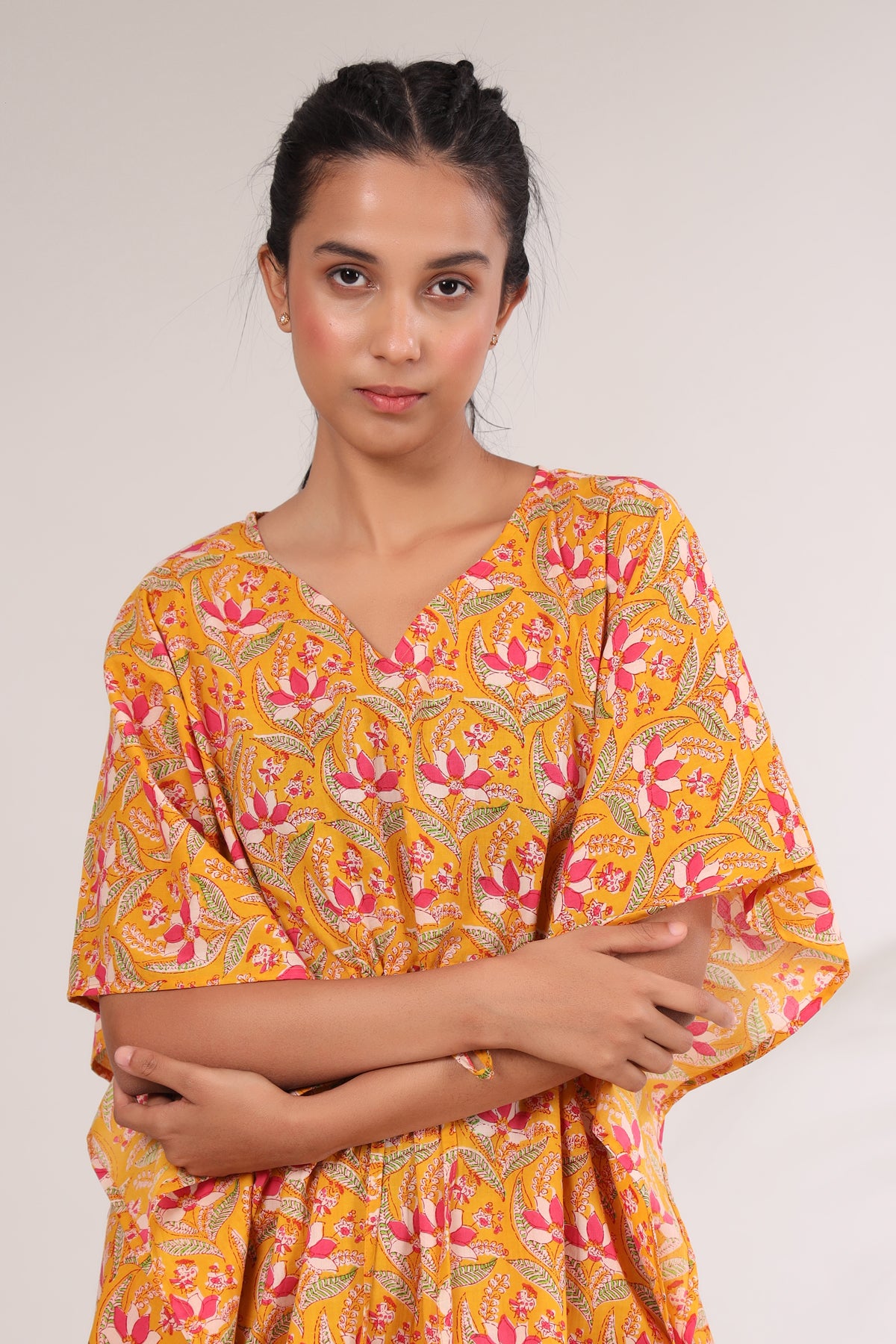Bagru Batik Print on Mustard Kaftan Pajama