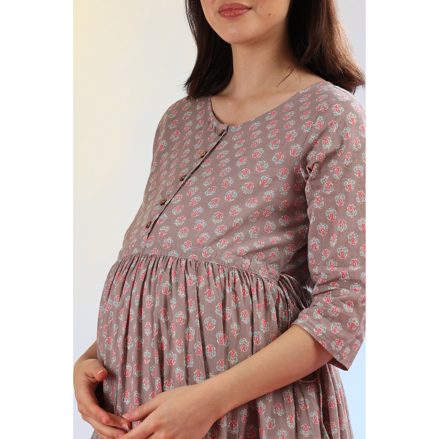 Tulip on Grey Feeding Maternity Midi Dress