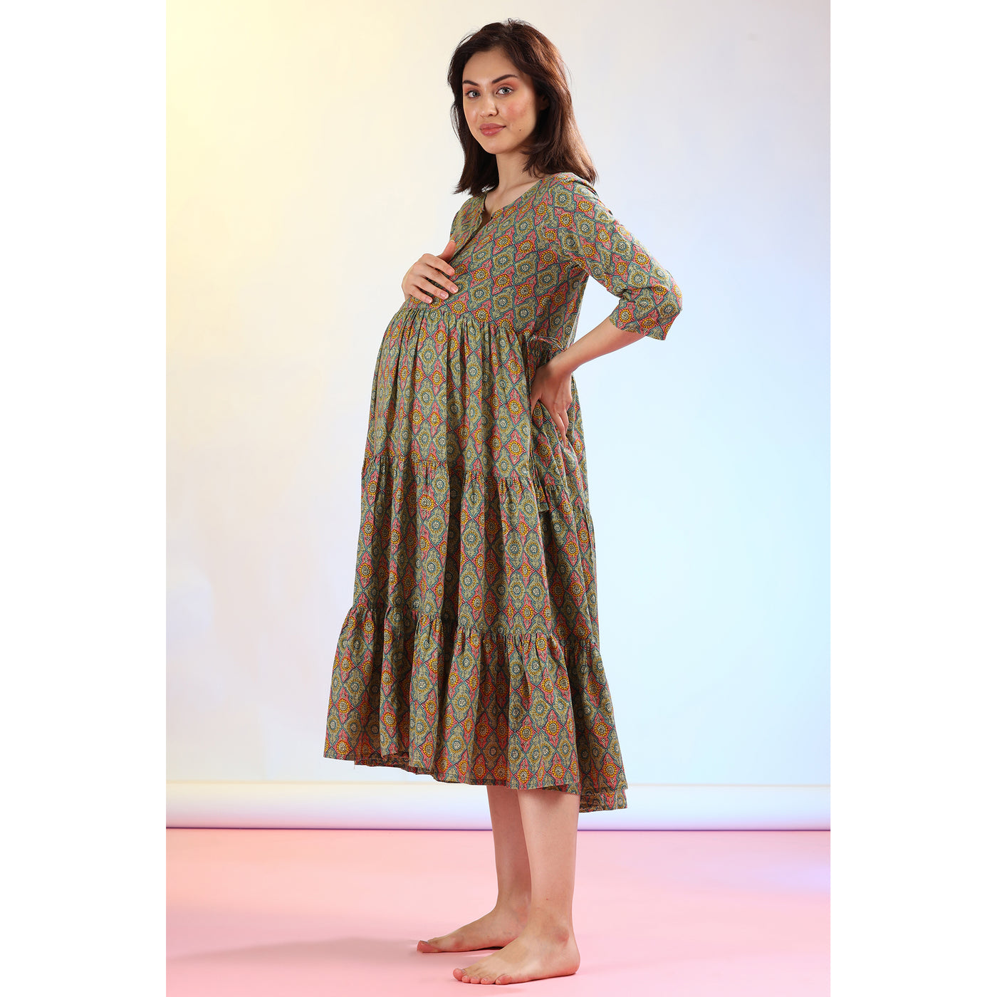 Mandala on Feeding Maternity Midi Dress