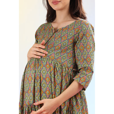 Mandala on Feeding Maternity Midi Dress