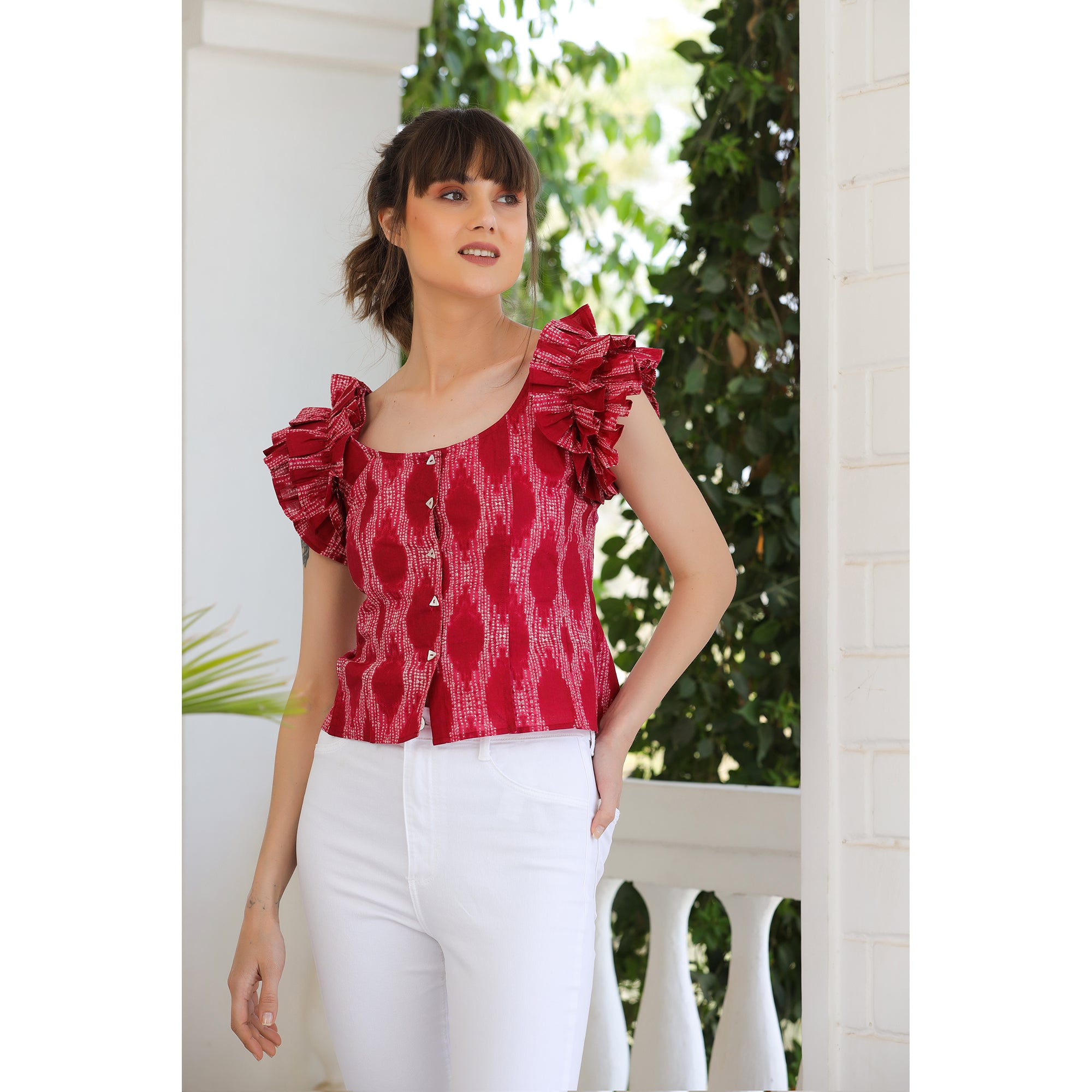 Shibori Maroon Cotton Top